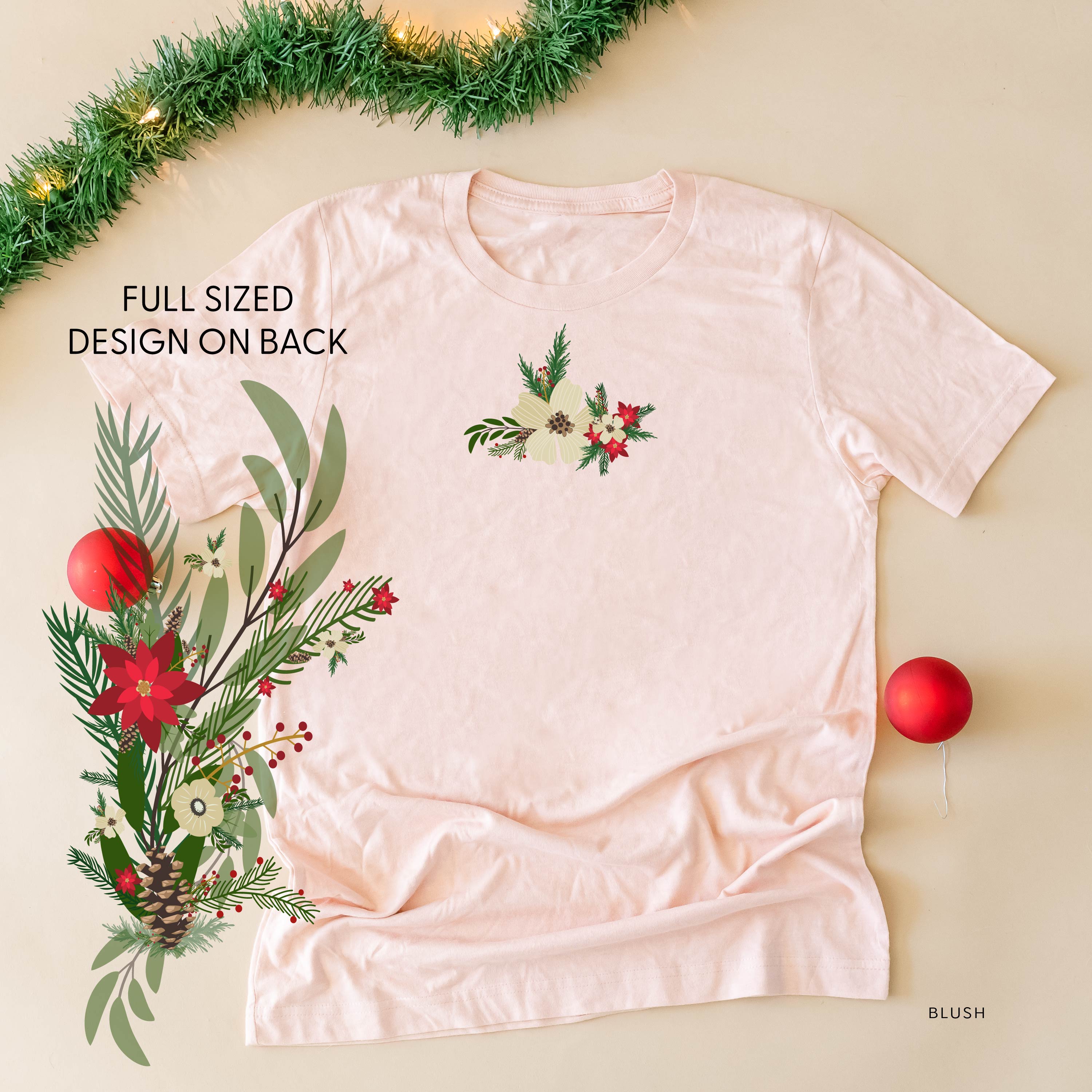 Poinsettia & Winter Flower Cascade (centered & b) - Unisex Tee Little Mama Shirt Shop