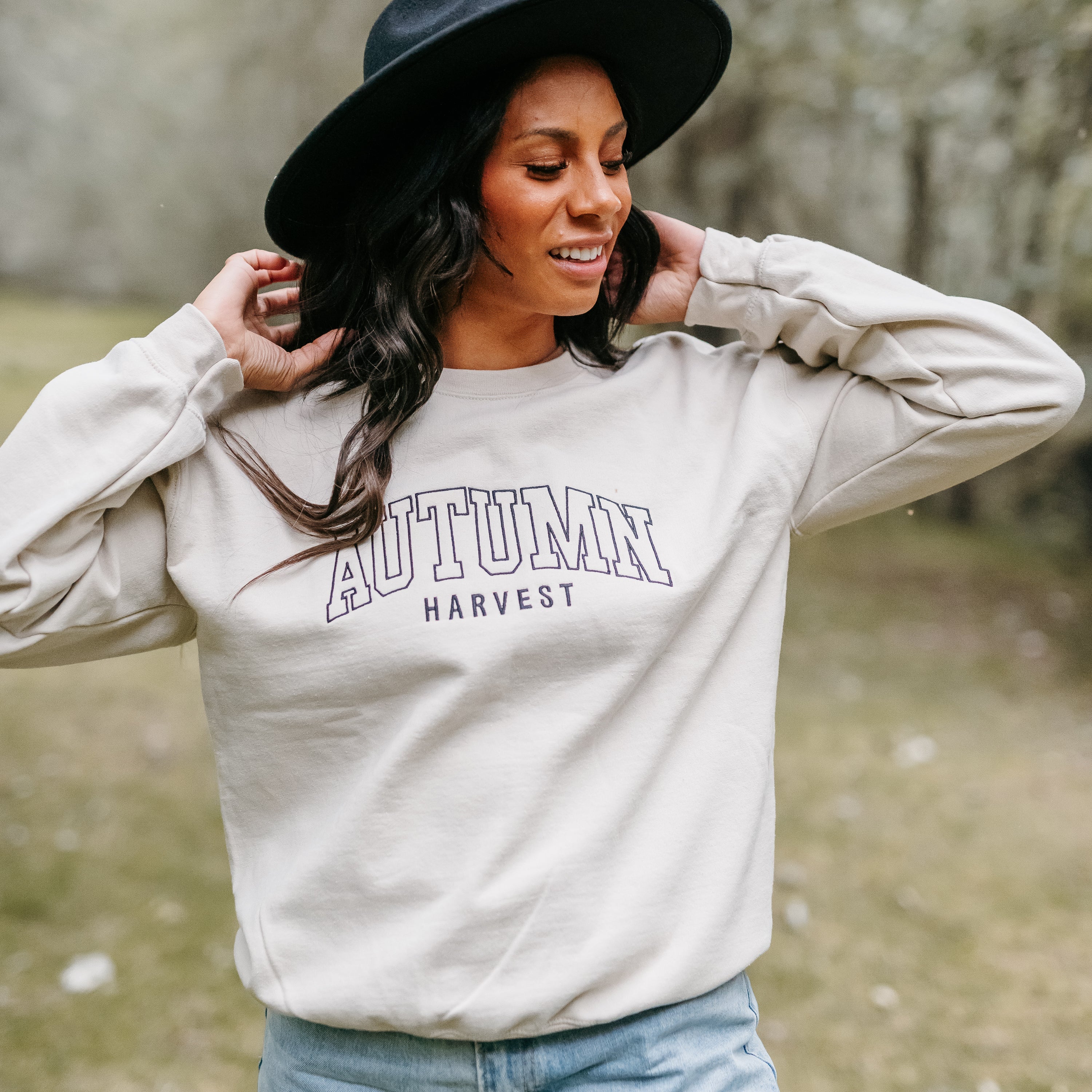 Embroidered Basic Fleece Crewneck - Autumn Harvest Little Mama Shirt Shop LLC