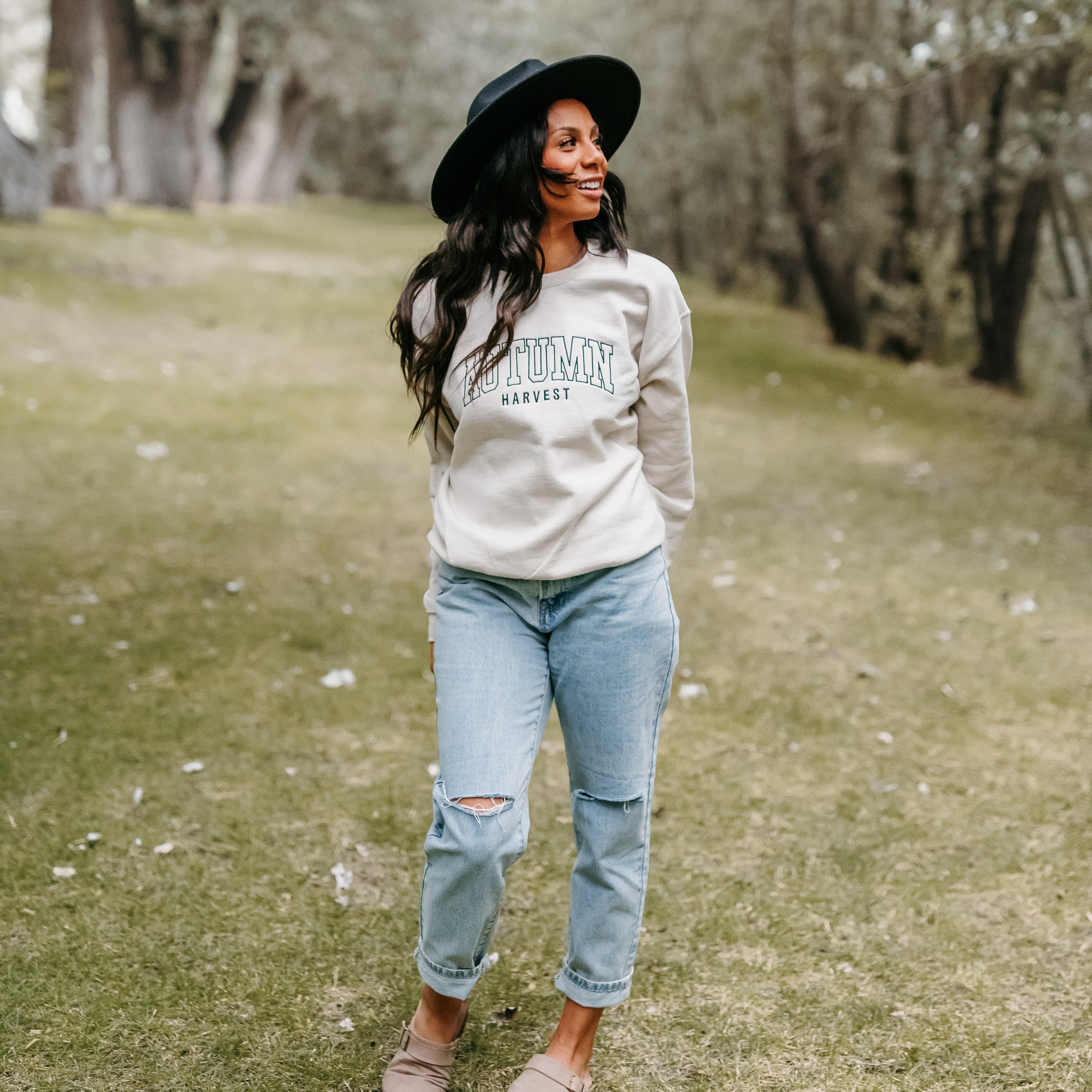 Embroidered Basic Fleece Crewneck - Autumn Harvest Little Mama Shirt Shop LLC