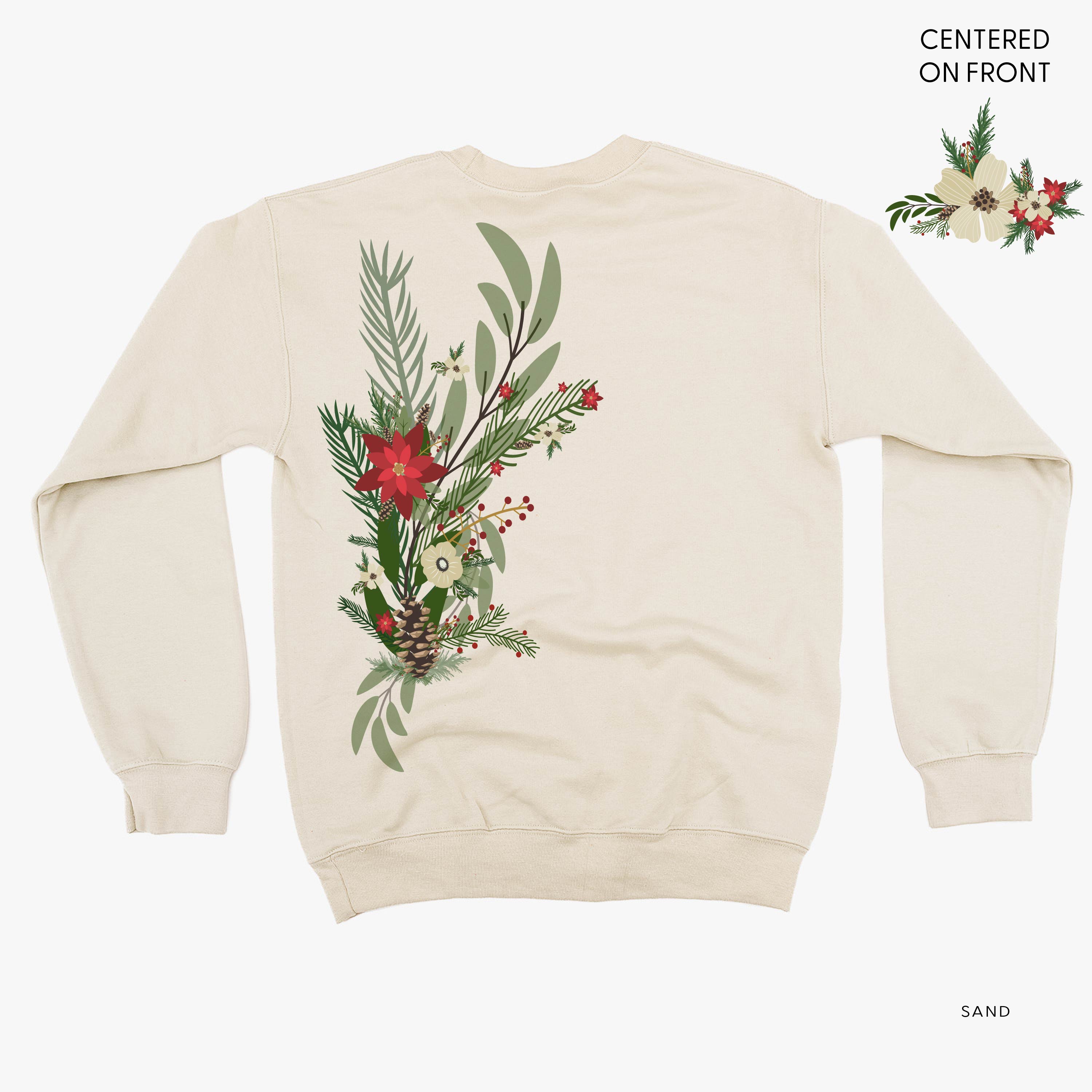 Poinsettia & Winter Flower Cascade (centered & b) - BASIC Fleece Little Mama Shirt Shop LLC