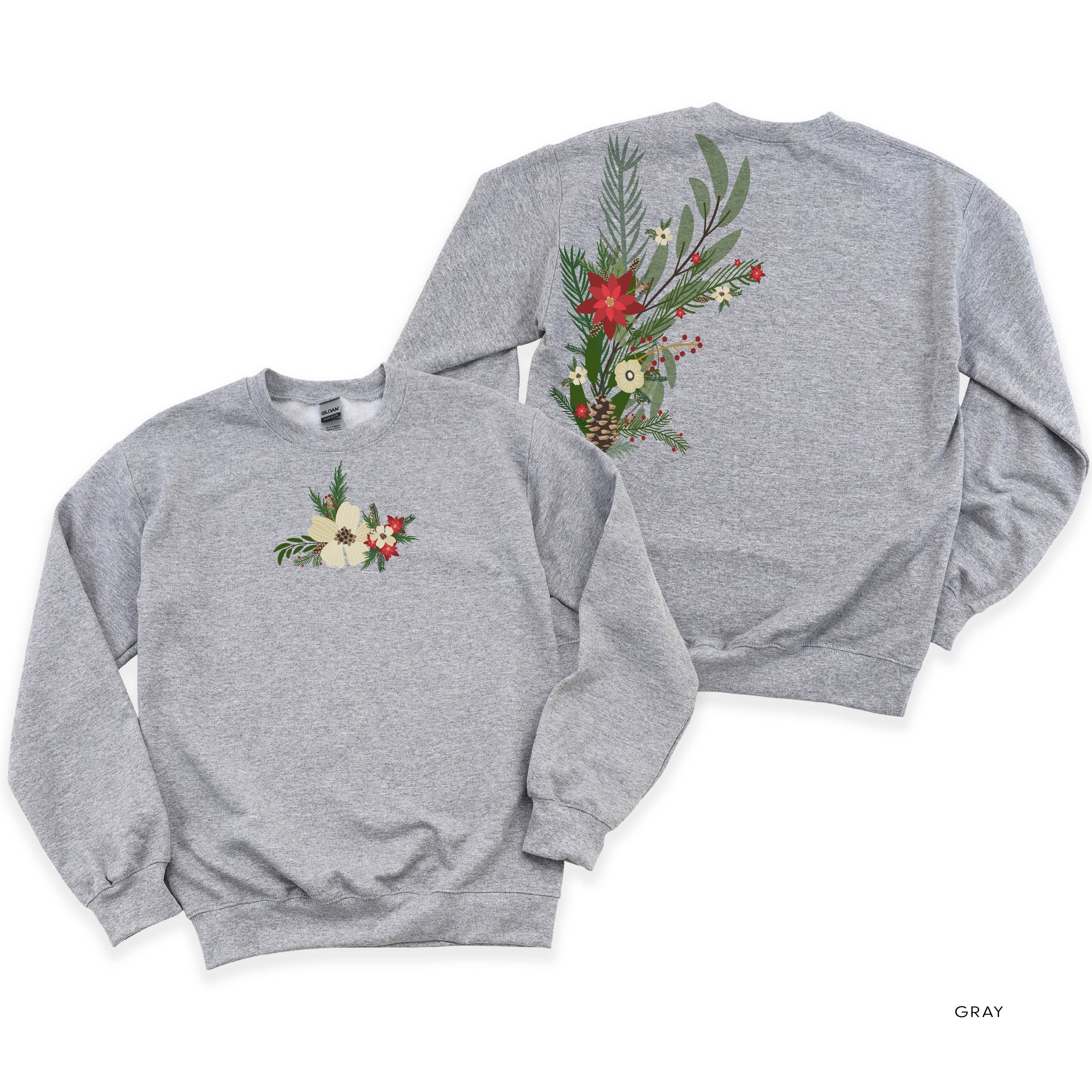 Poinsettia & Winter Flower Cascade (centered & b) - BASIC Fleece Little Mama Shirt Shop LLC