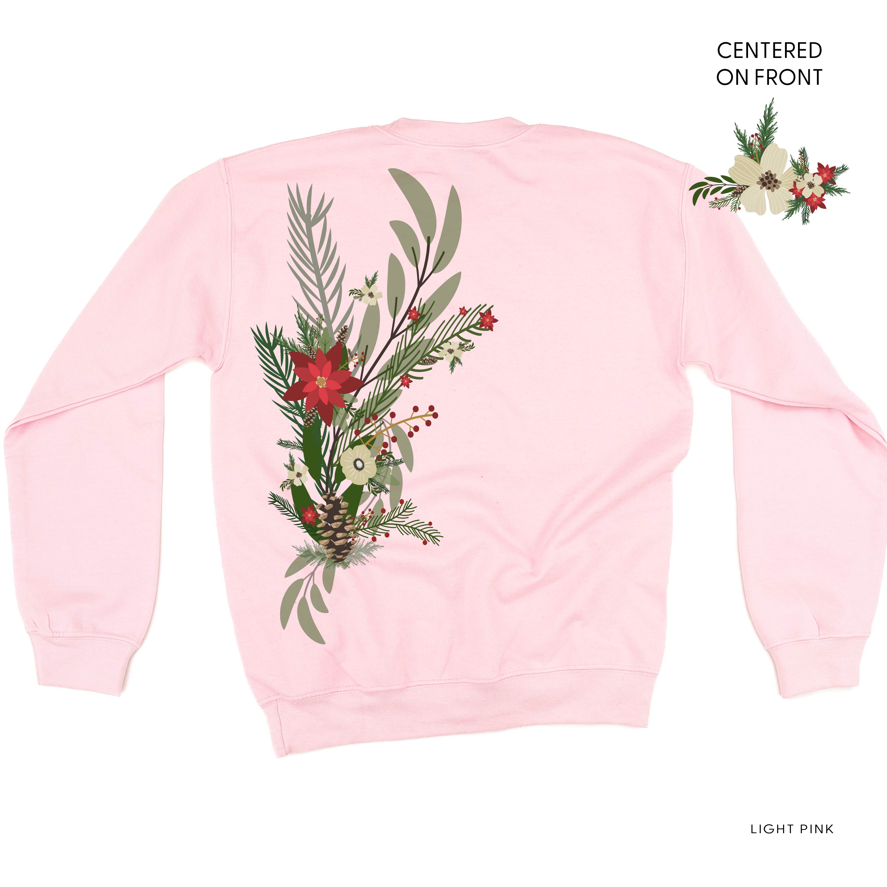 Poinsettia & Winter Flower Cascade (centered & b) - BASIC Fleece Little Mama Shirt Shop LLC