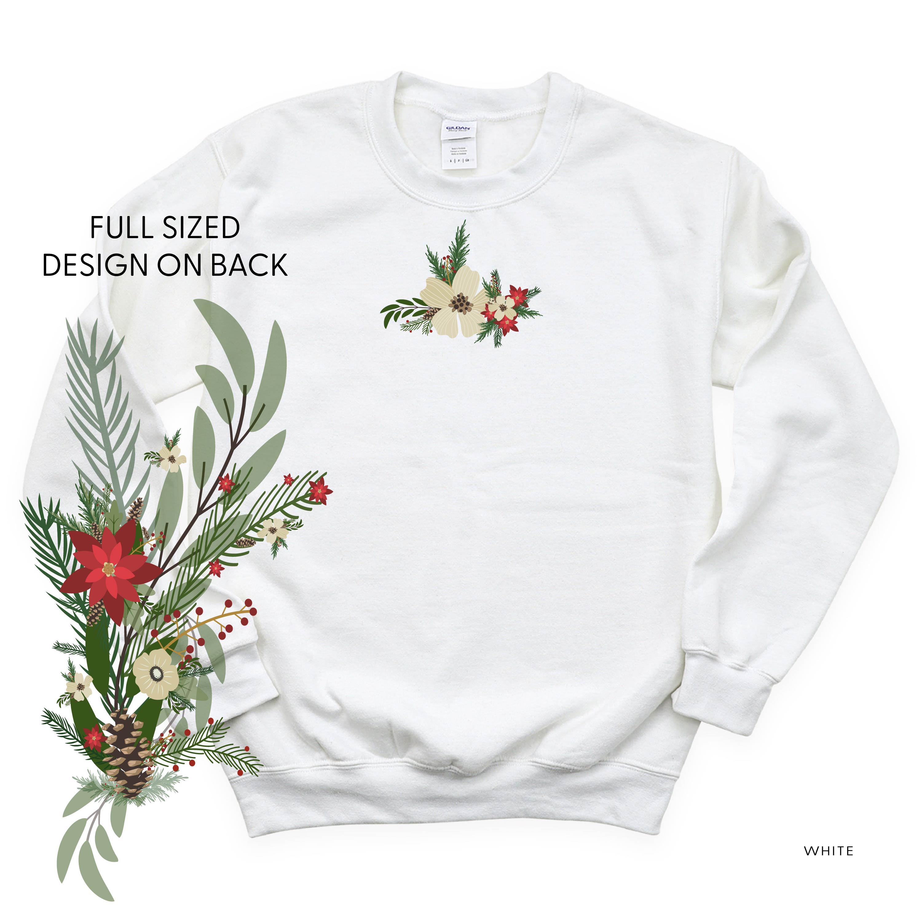 Poinsettia & Winter Flower Cascade (centered & b) - BASIC Fleece Little Mama Shirt Shop LLC