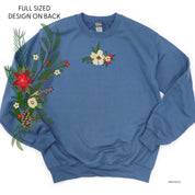Poinsettia & Winter Flower Cascade (centered & b) - BASIC Fleece Little Mama Shirt Shop LLC