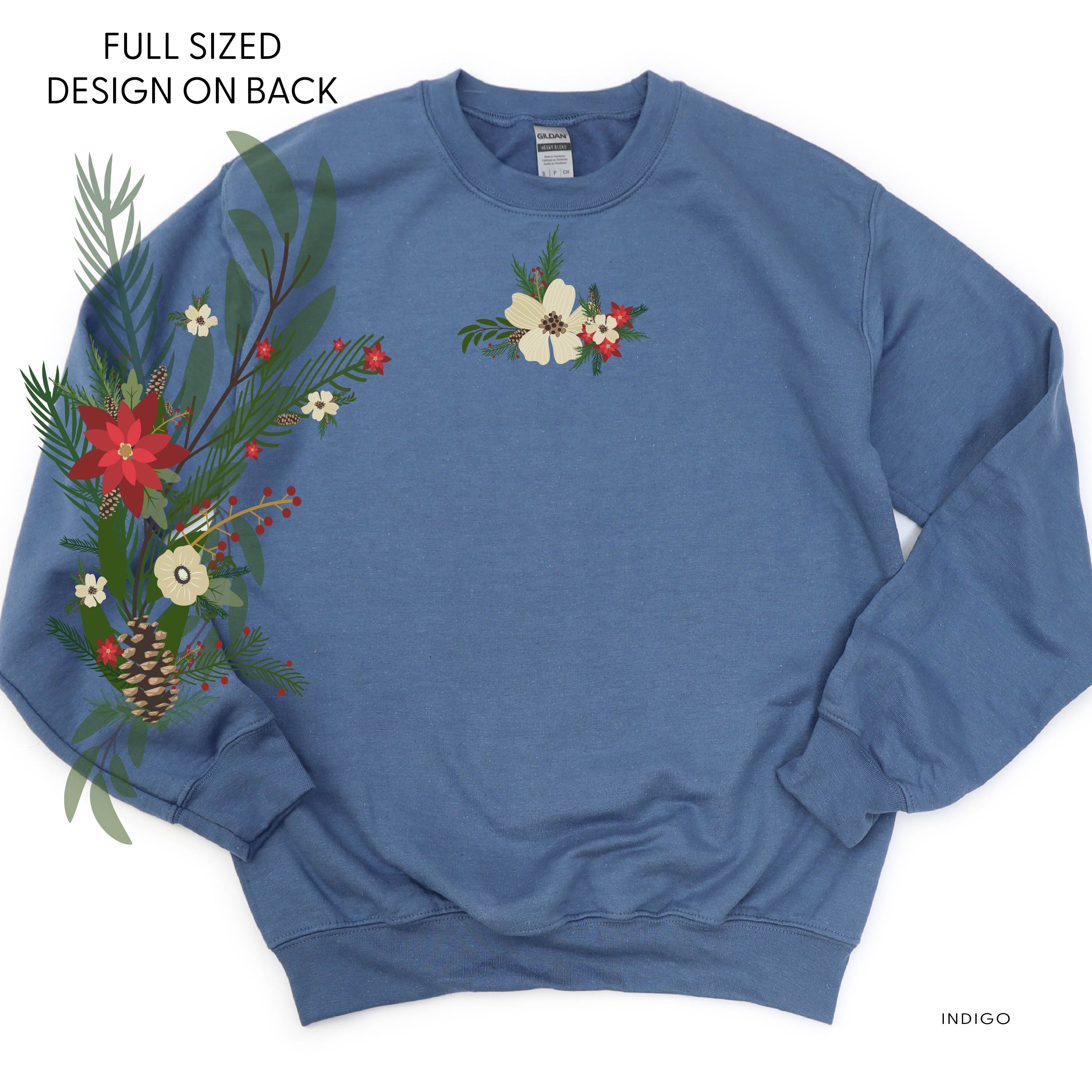 Poinsettia & Winter Flower Cascade (centered & b) - BASIC Fleece Little Mama Shirt Shop LLC