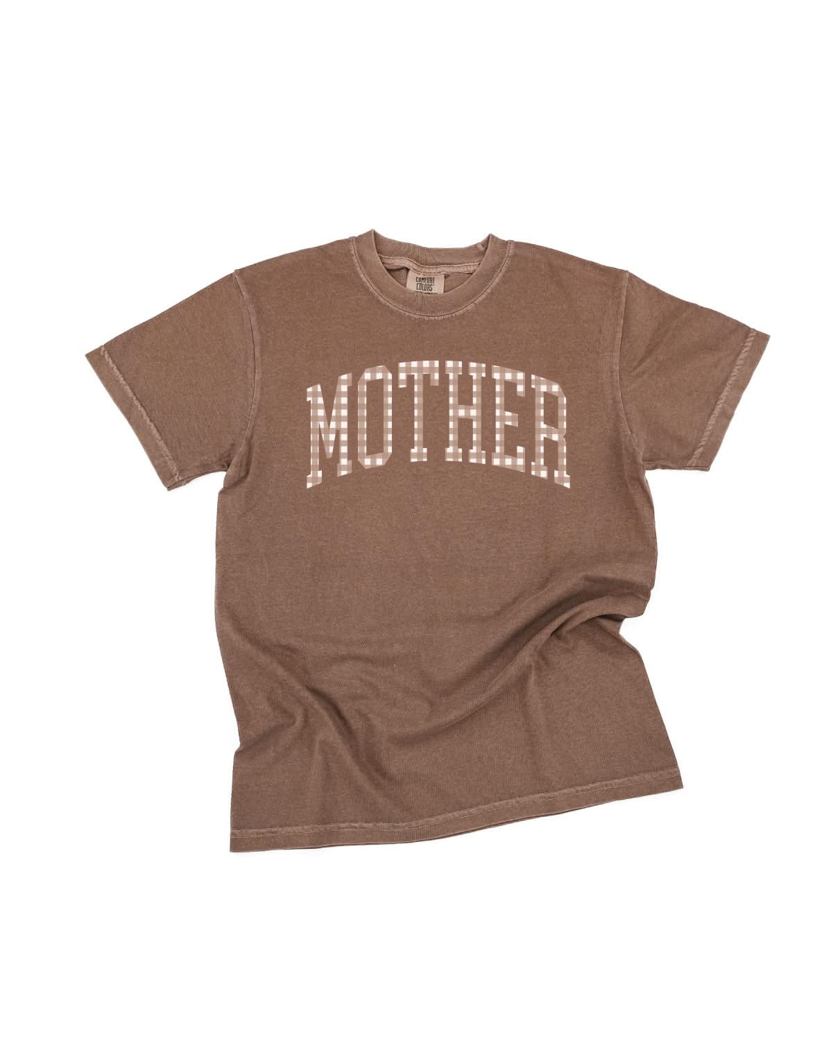 Choose Your Mom Name - Brown Gingham Print - Comfort Colors Tee Little Mama Shirt Shop LLC