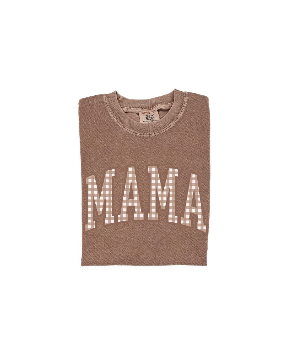 Choose Your Mom Name - Brown Gingham Print - Comfort Colors Tee Little Mama Shirt Shop LLC