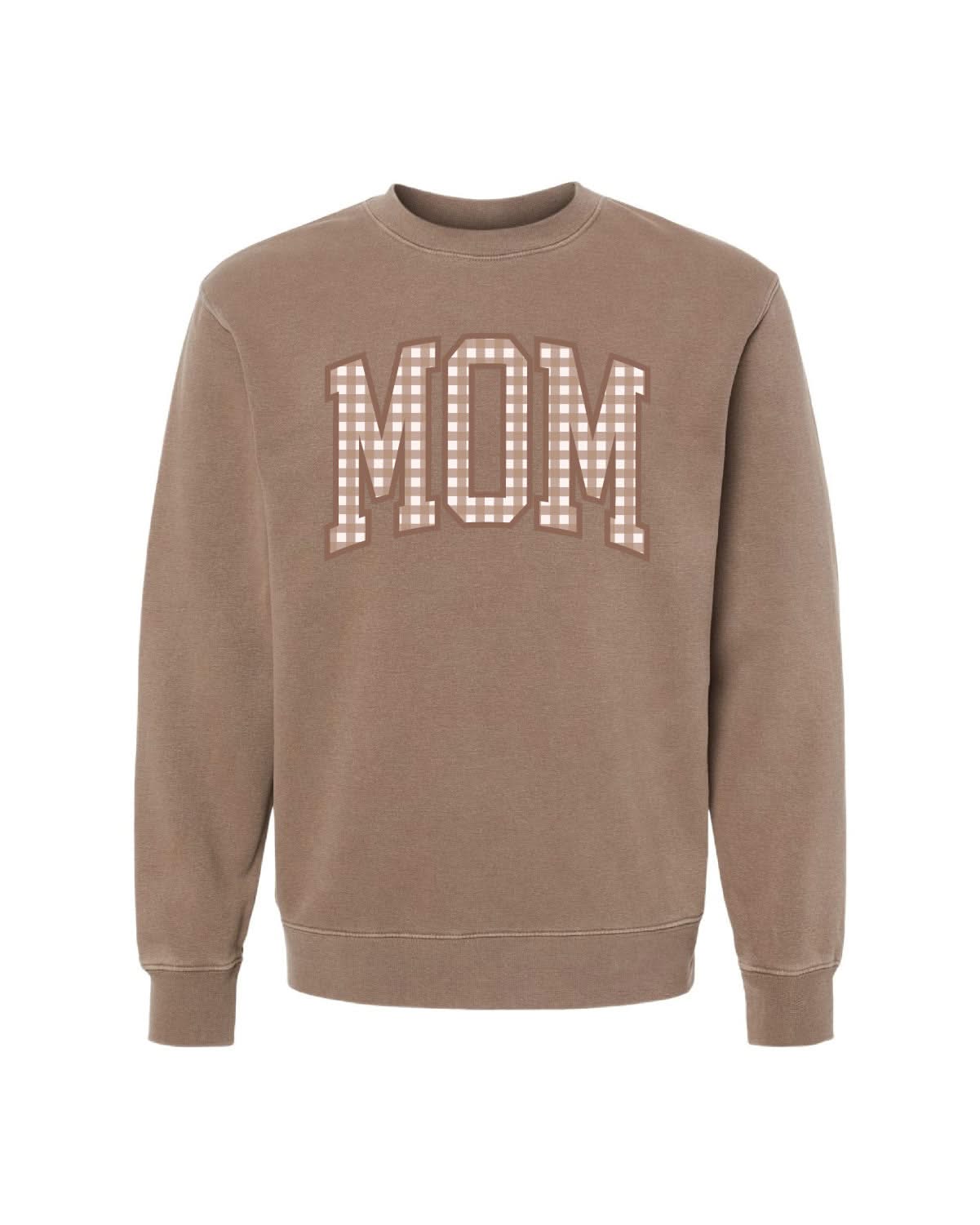 Choose Your Mom Name - Brown Gingham Print - Pigment Crewneck Sweatshirt | Little Mama Shirt Shop Little Mama Shirt Shop LLC