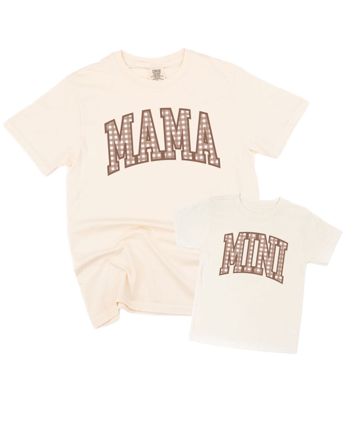 MOM / MAMA / MOTHER + MINI Brown Gingham Tee - Mommy and Me Coordinating Tee Set | Little Mama Shirt Shop Little Mama Shirt Shop LLC