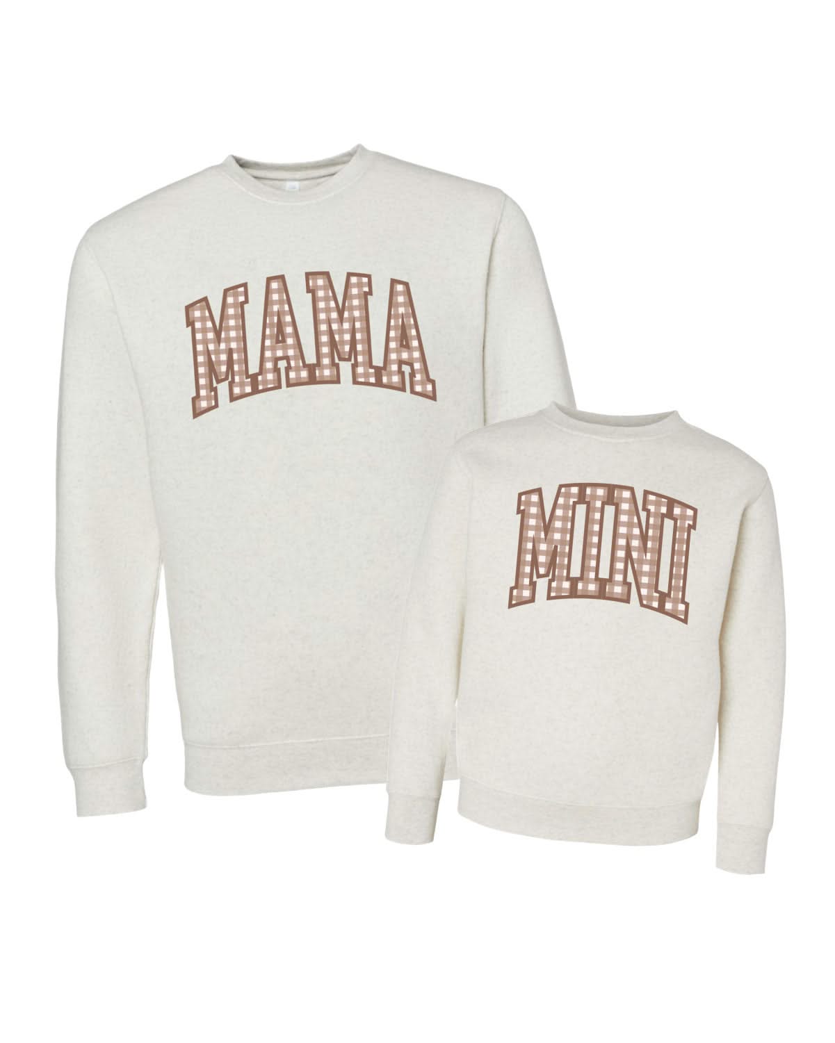MOM / MAMA / MOTHER + MINI Brown Gingham Matching Elevated Fleece Set – Match with Mom | Little Mama Shirt Shop Little Mama Shirt Shop LLC