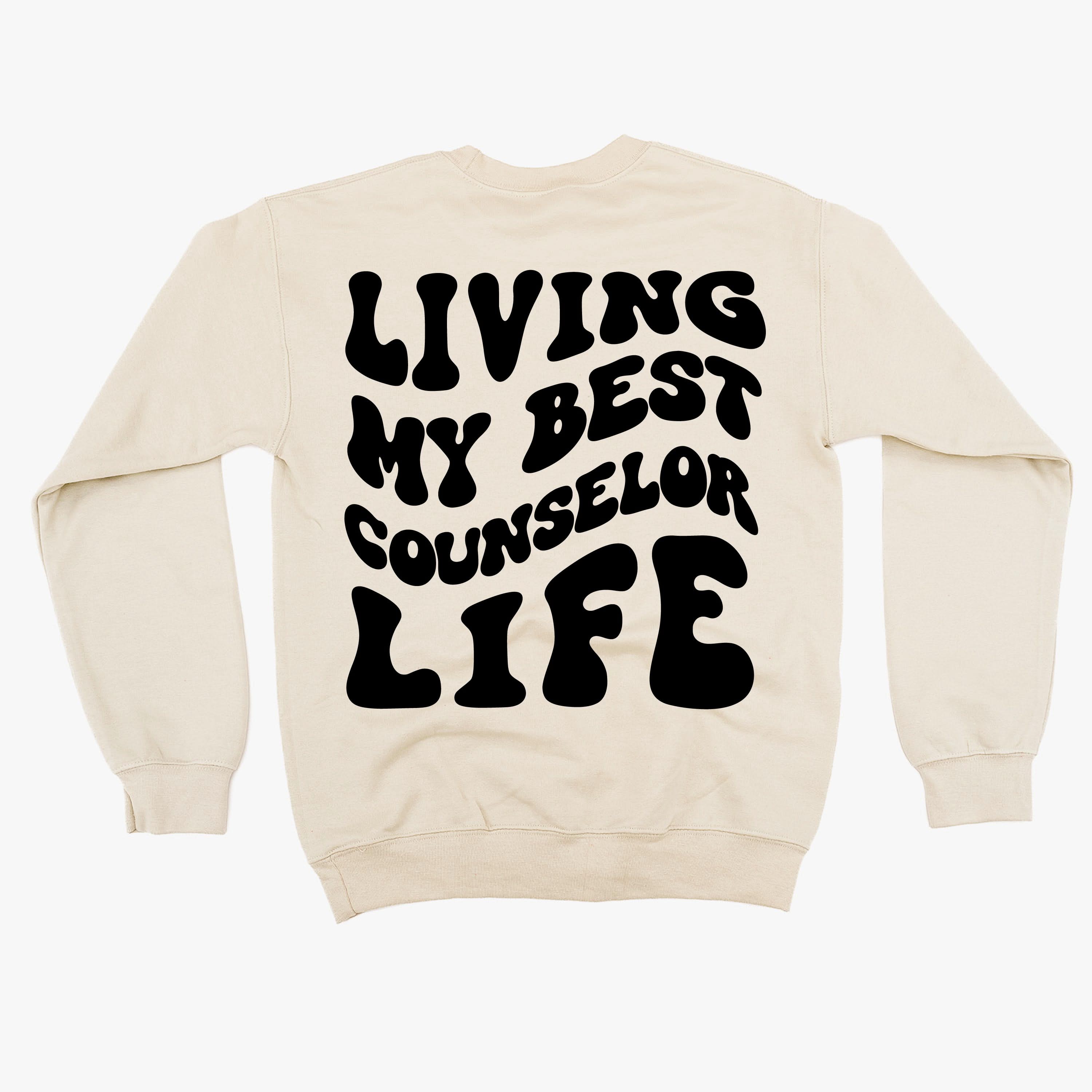 Living My Best Counselor Life - Melty Smiley (pf & b) - BASIC Fleece Little Mama Shirt Shop LLC