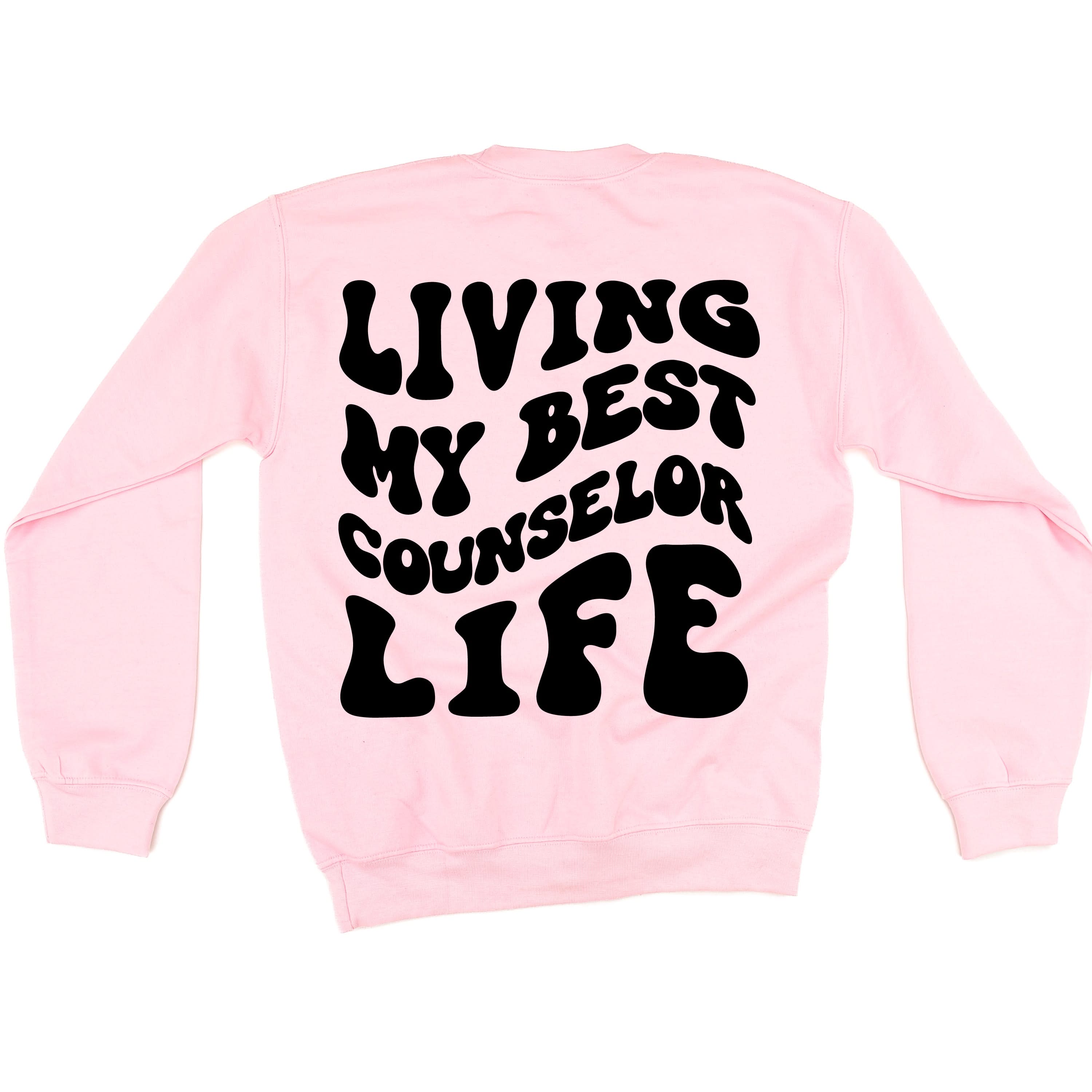 Living My Best Counselor Life - Melty Smiley (pf & b) - BASIC Fleece Little Mama Shirt Shop LLC