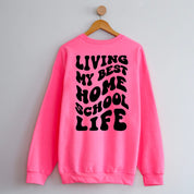 Living My Best Home School Life - Melty Smiley (pf & b) - BASIC Fleece Little Mama Shirt Shop LLC