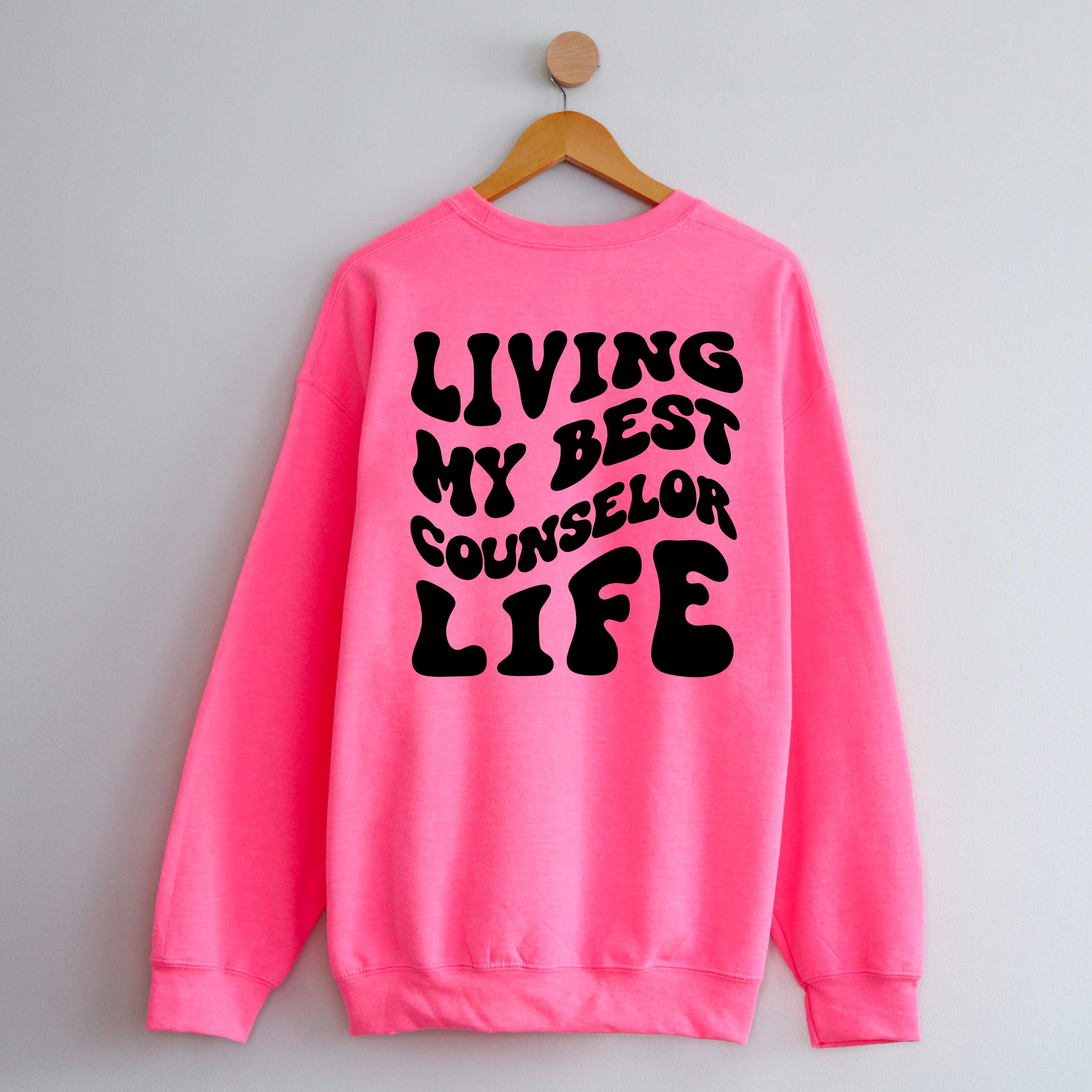 Living My Best Counselor Life - Melty Smiley (pf & b) - BASIC Fleece Little Mama Shirt Shop LLC