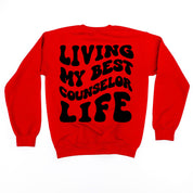 Living My Best Counselor Life - Melty Smiley (pf & b) - BASIC Fleece Little Mama Shirt Shop LLC