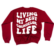 Living My Best Counselor Life - Melty Smiley (pf & b) - BASIC Fleece Little Mama Shirt Shop LLC
