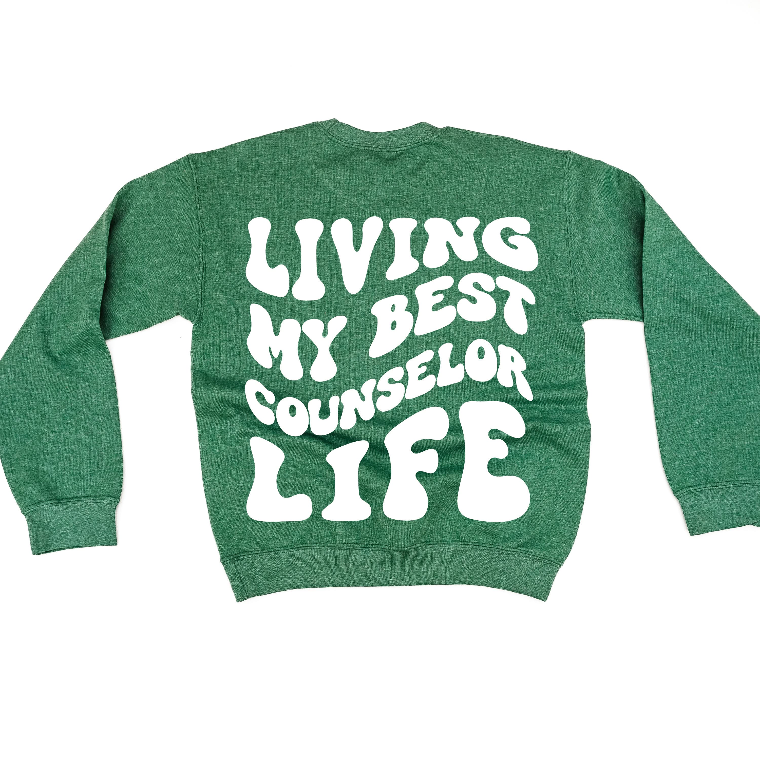 Living My Best Counselor Life - Melty Smiley (pf & b) - BASIC Fleece Little Mama Shirt Shop LLC