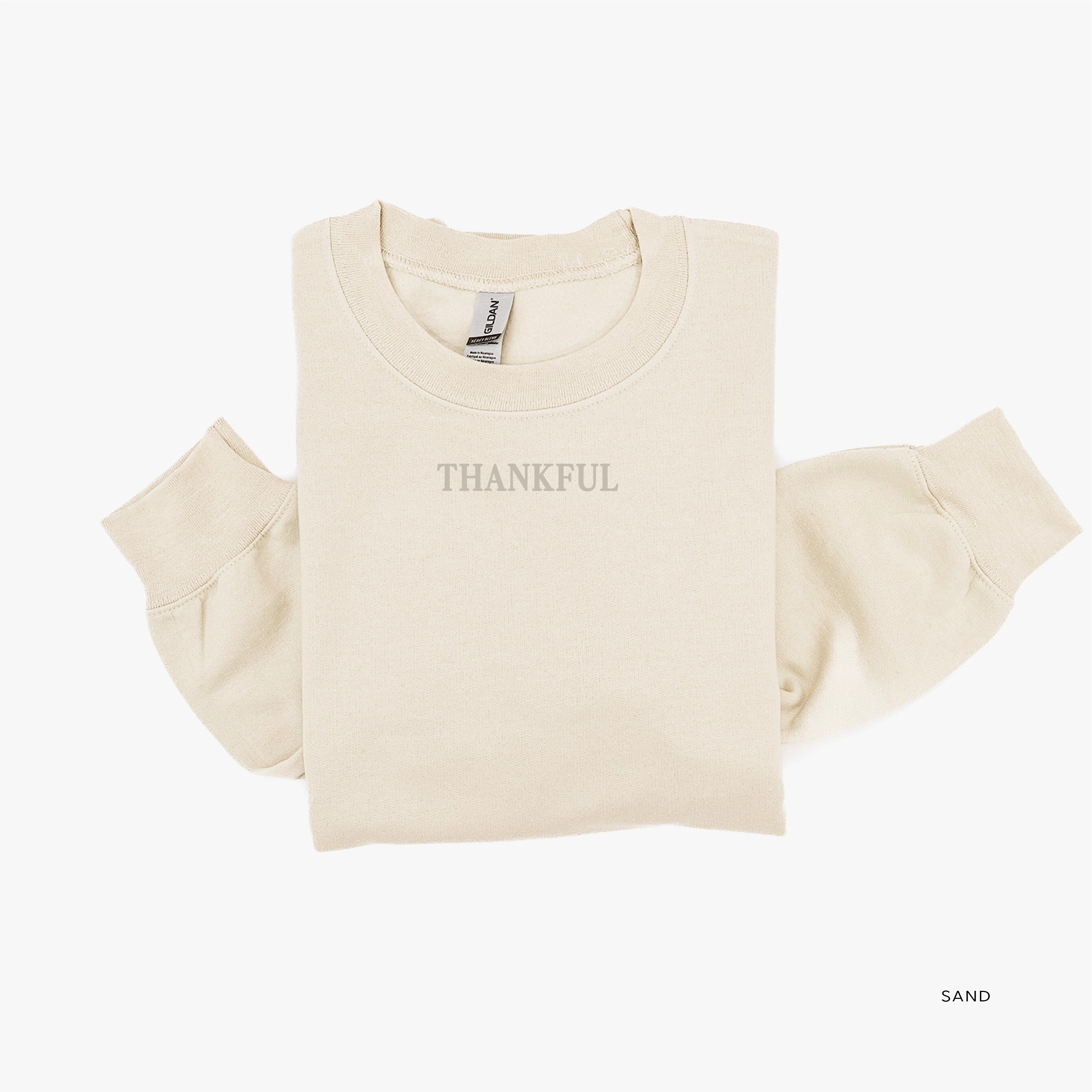 Embroidered Tone on Tone BASIC Fleece - THANKFUL embroidered front with printed SO MUCH TO BE THANKFUL FOR back Little Mama Shirt Shop LLC