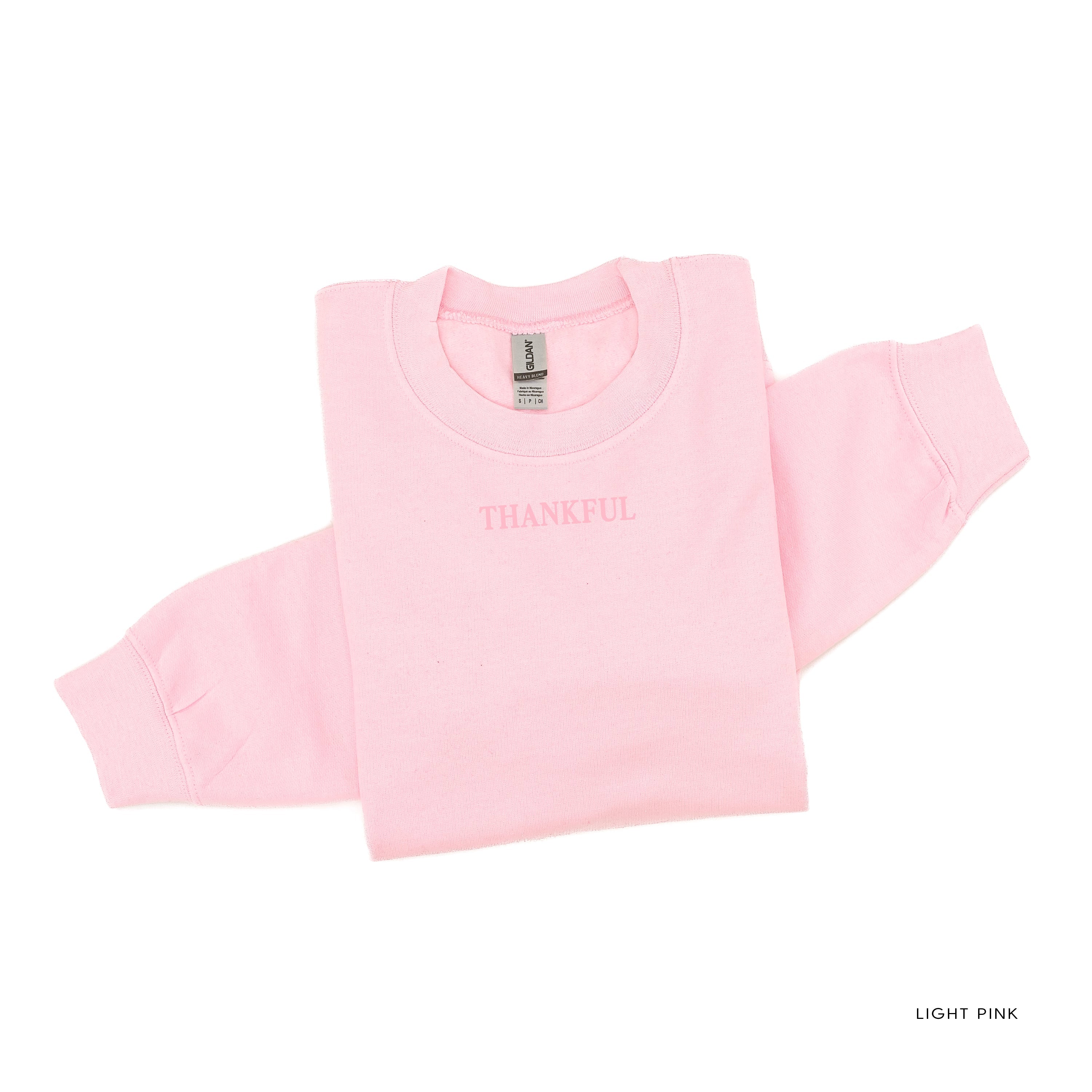 Embroidered Tone on Tone BASIC Fleece - THANKFUL embroidered front with printed SO MUCH TO BE THANKFUL FOR back Little Mama Shirt Shop LLC