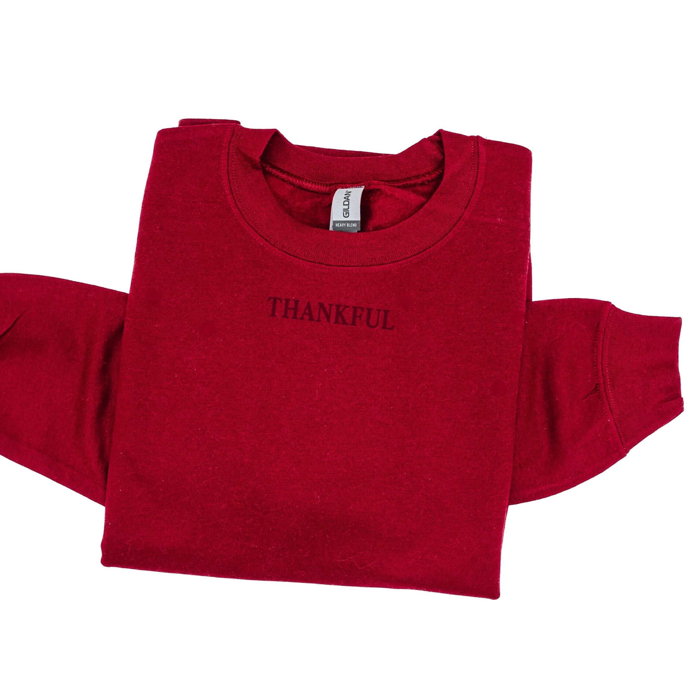 Embroidered Tone on Tone BASIC Fleece - THANKFUL embroidered front with printed SO MUCH TO BE THANKFUL FOR back Little Mama Shirt Shop LLC