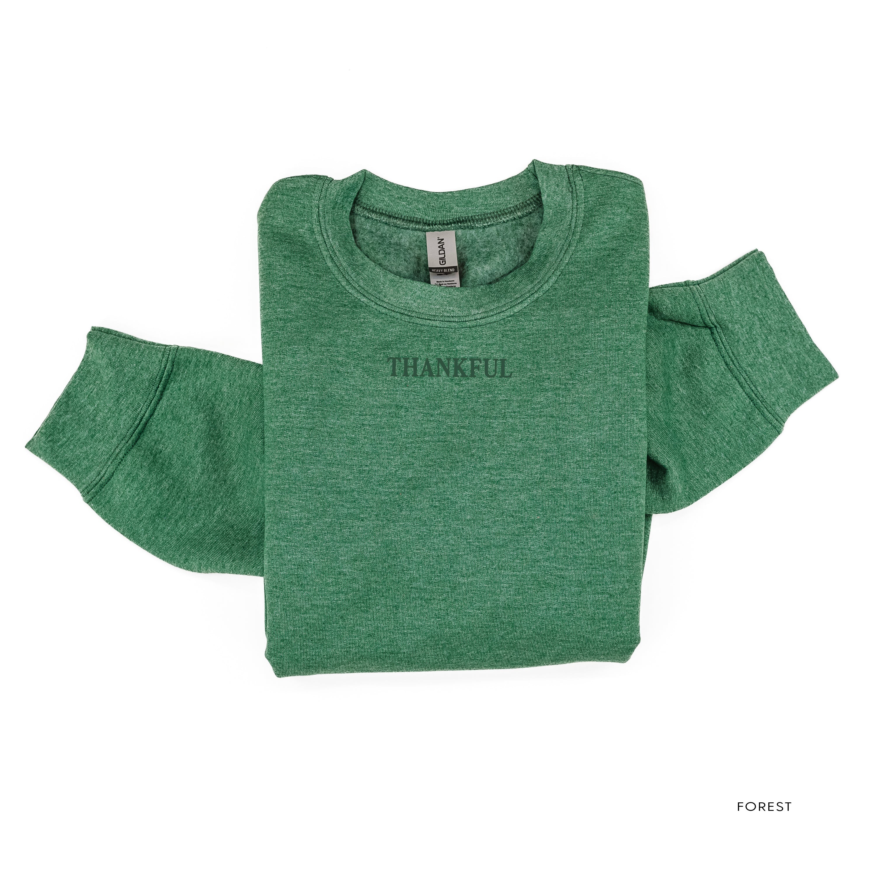 Embroidered Tone on Tone BASIC Fleece - THANKFUL embroidered front with printed SO MUCH TO BE THANKFUL FOR back Little Mama Shirt Shop LLC