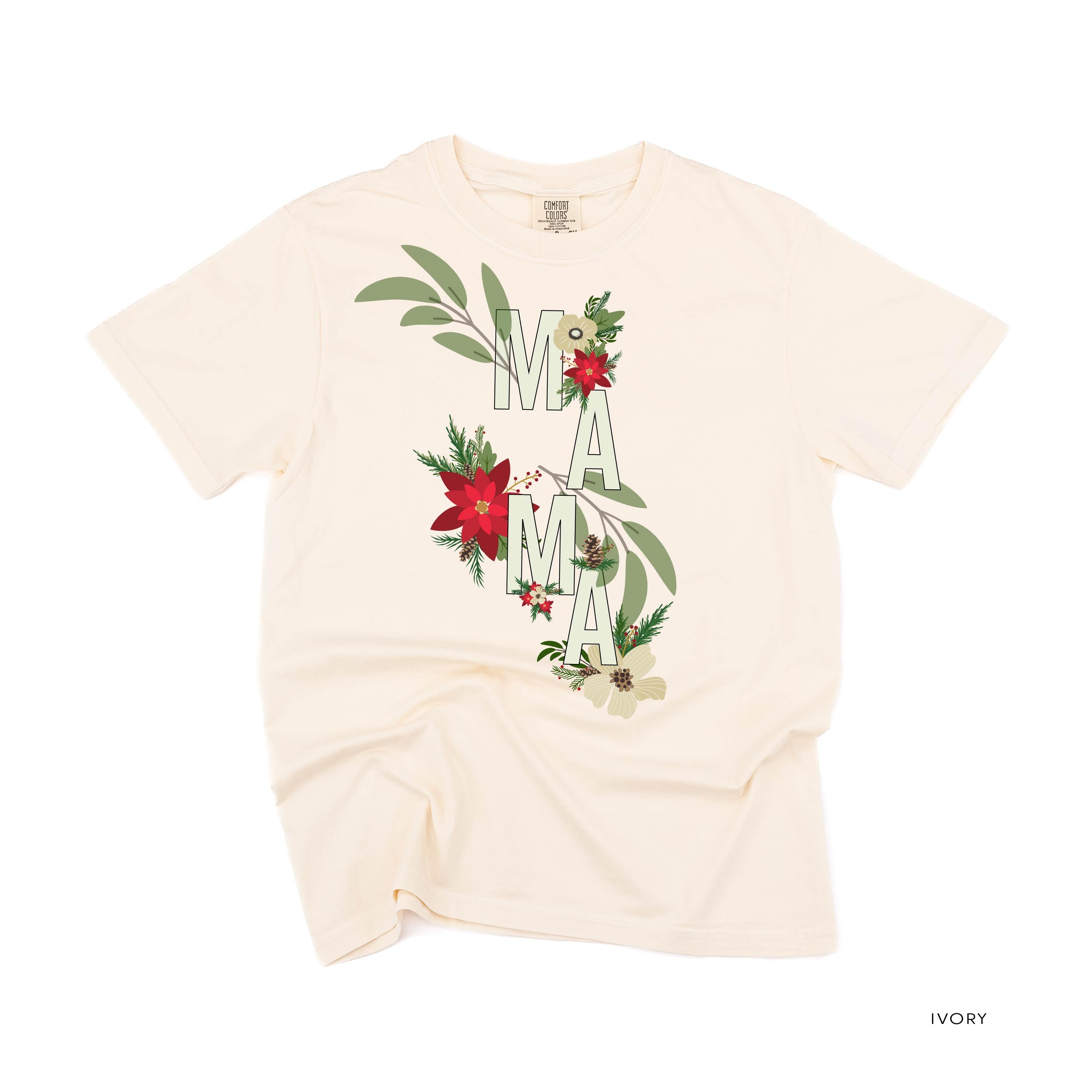 Christmas Floral Mama - Comfort Colors Tee Little Mama Shirt Shop