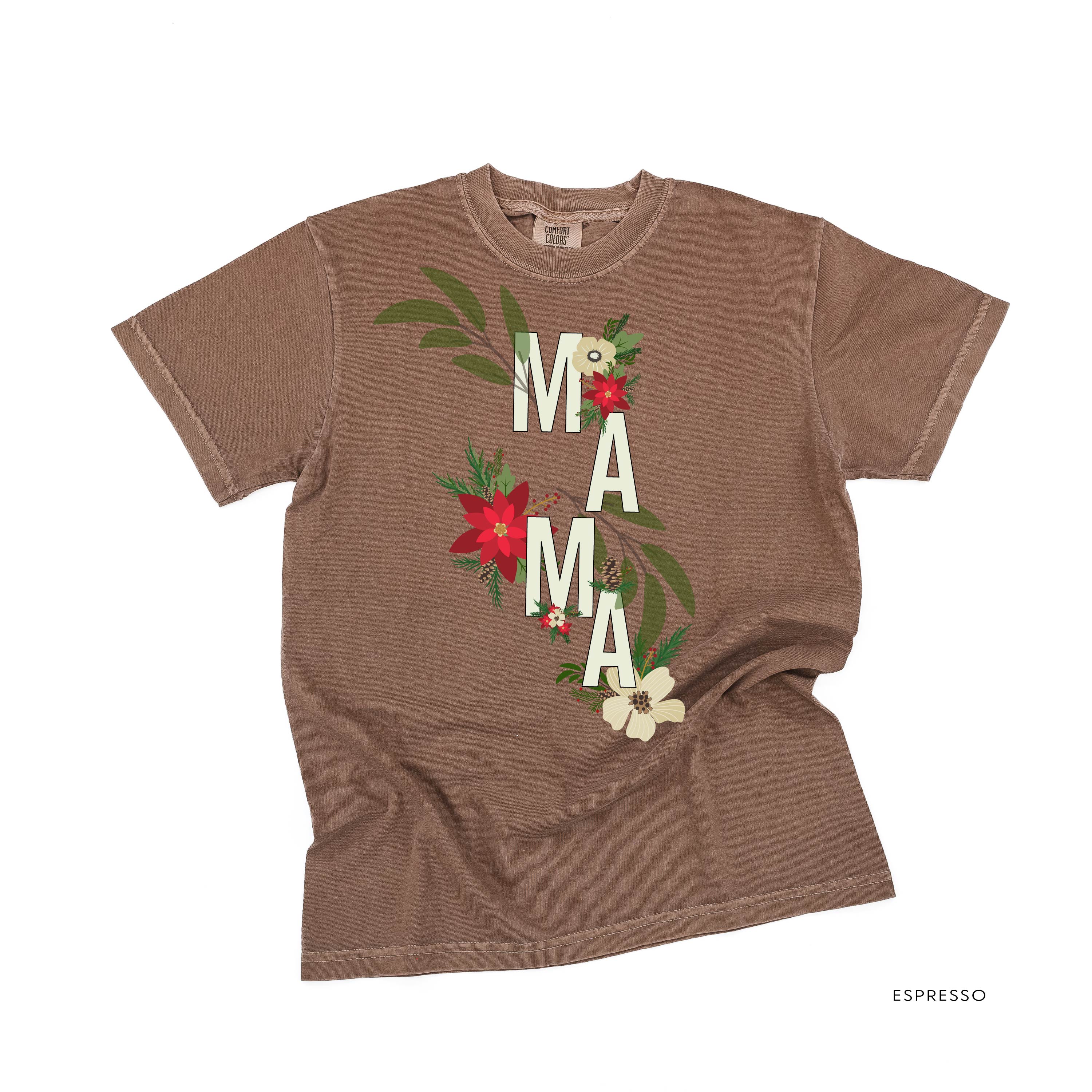 Christmas Floral Mama - Comfort Colors Tee Little Mama Shirt Shop