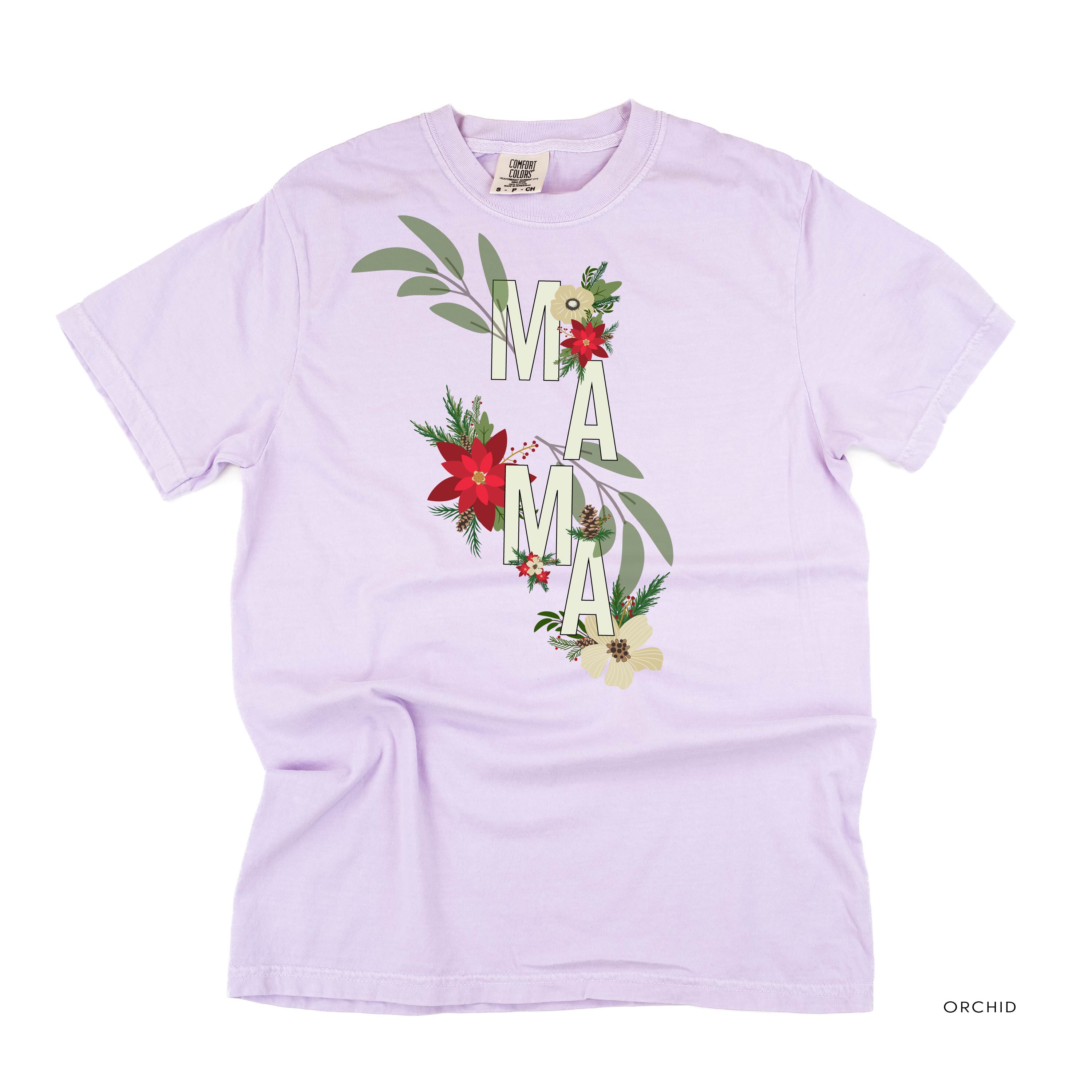 Christmas Floral Mama - Comfort Colors Tee Little Mama Shirt Shop