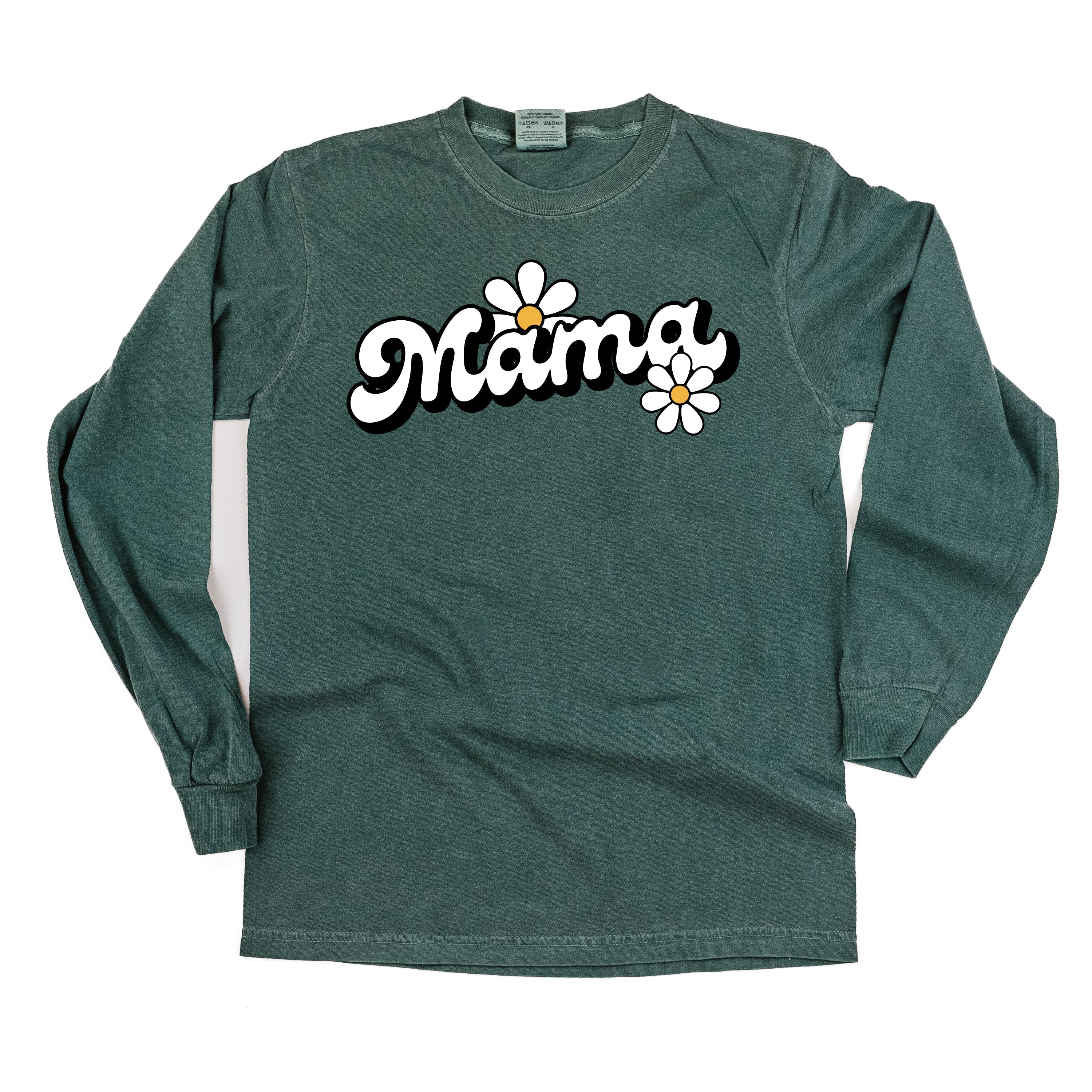 DAISY - MAMA - w/ Full Daisy on Back - LONG SLEEVE COMFORT COLORS TEE Little Mama Shirt Shop