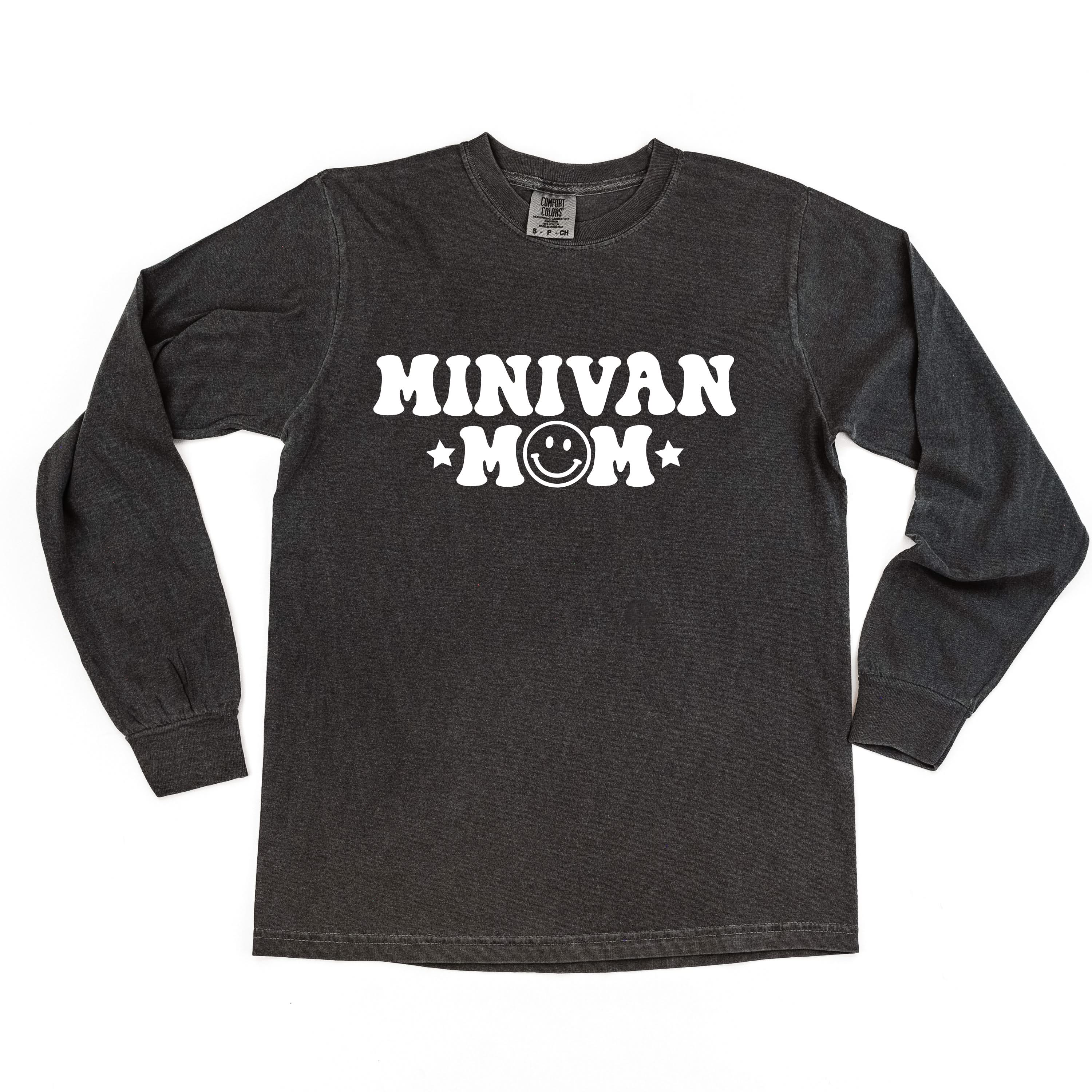 Minivan Mom - Smiley Face (f & b) - LONG SLEEVE Comfort Colors Tee Little Mama Shirt Shop