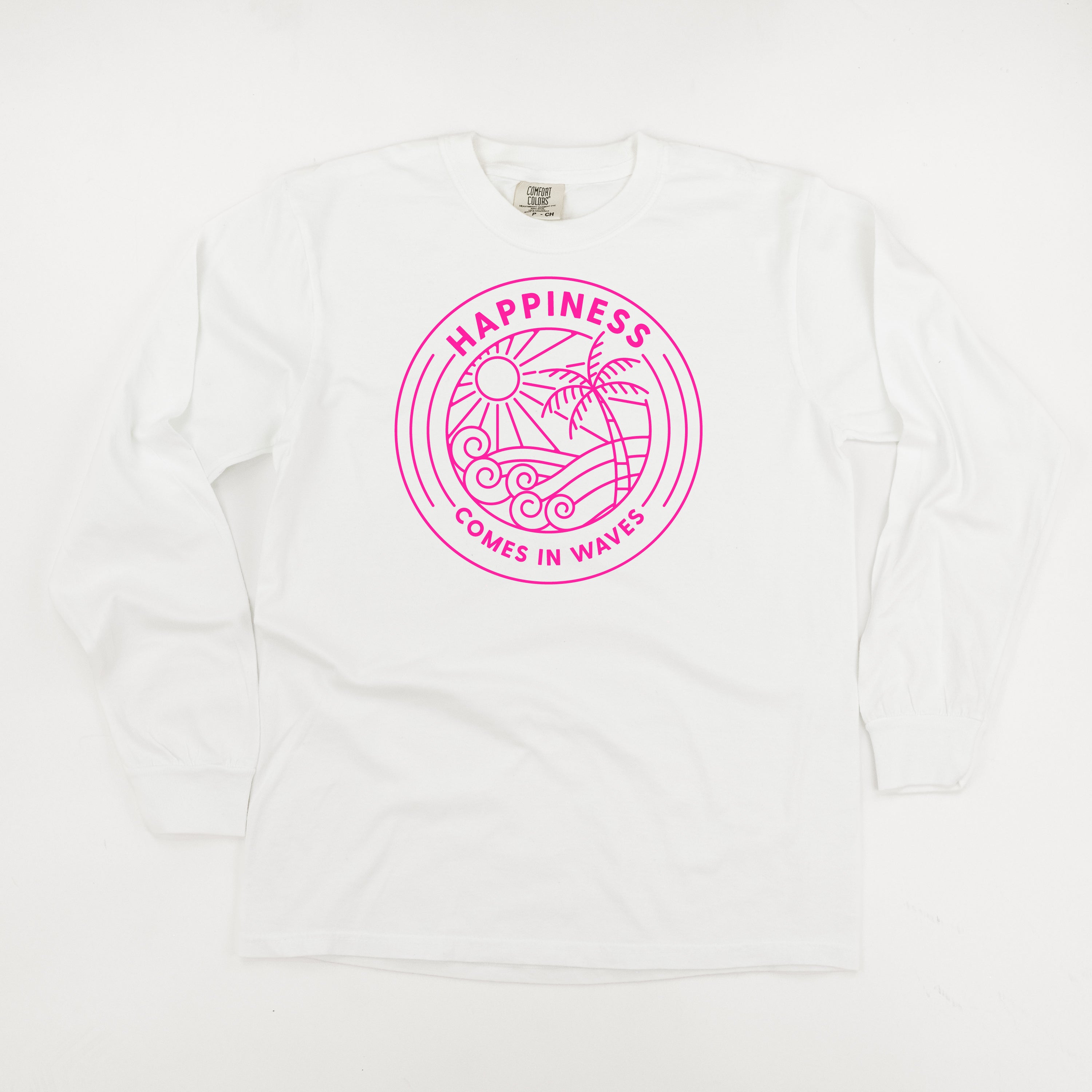 Happiness Comes In Waves - Long Sleeve Comfort Colors Tee Little Mama Shirt Shop