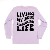Living My Best Librarian Life - Melty Smiley (pf & b) - LONG SLEEVE Comfort Colors Tee Little Mama Shirt Shop