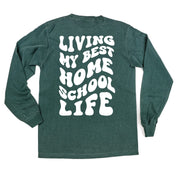 Living My Best Home School Life - Melty Smiley (pf & b)- LONG SLEEVE Comfort Colors Tee Little Mama Shirt Shop