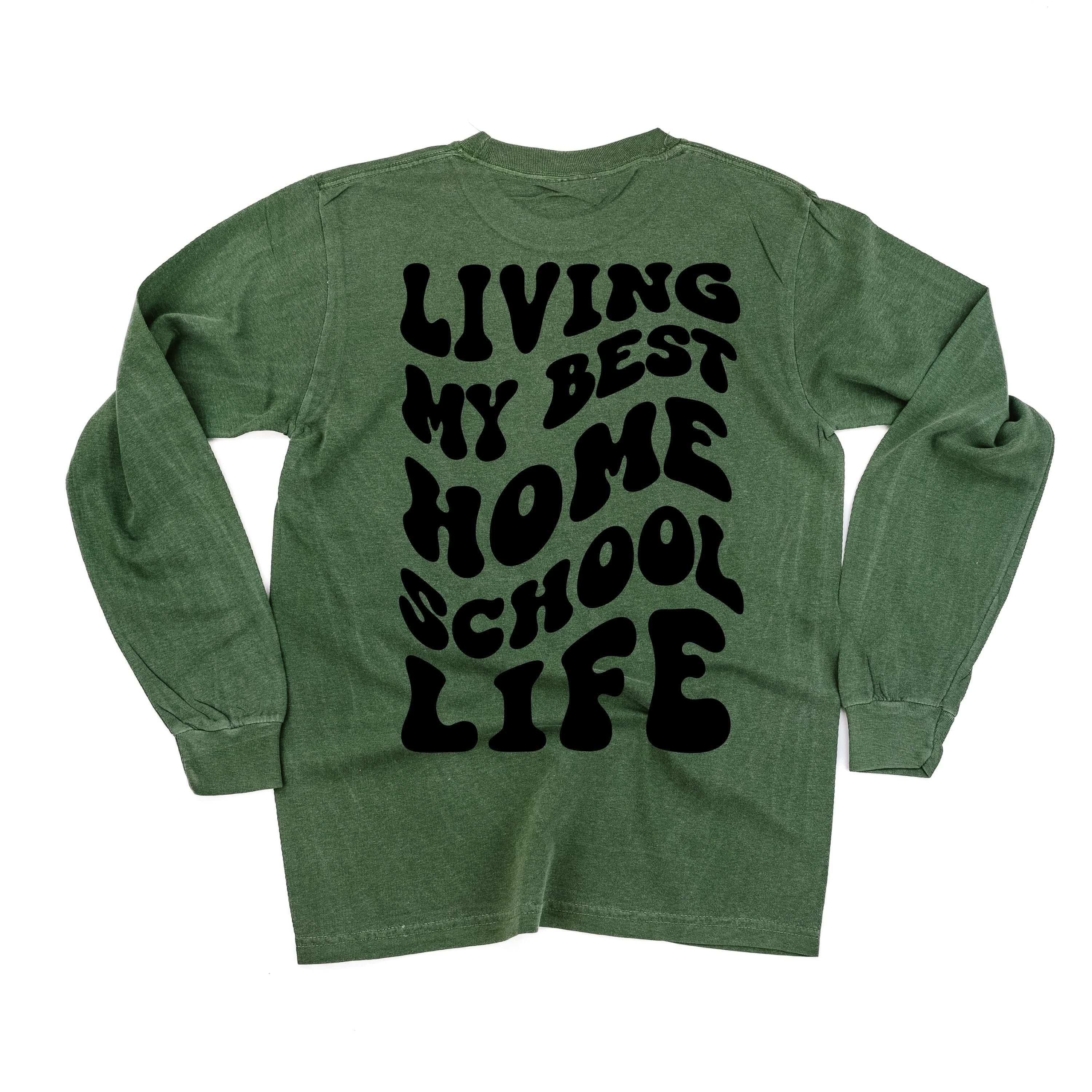 Living My Best Home School Life - Melty Smiley (pf & b)- LONG SLEEVE Comfort Colors Tee Little Mama Shirt Shop