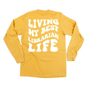 Living My Best Librarian Life - Melty Smiley (pf & b) - LONG SLEEVE Comfort Colors Tee Little Mama Shirt Shop