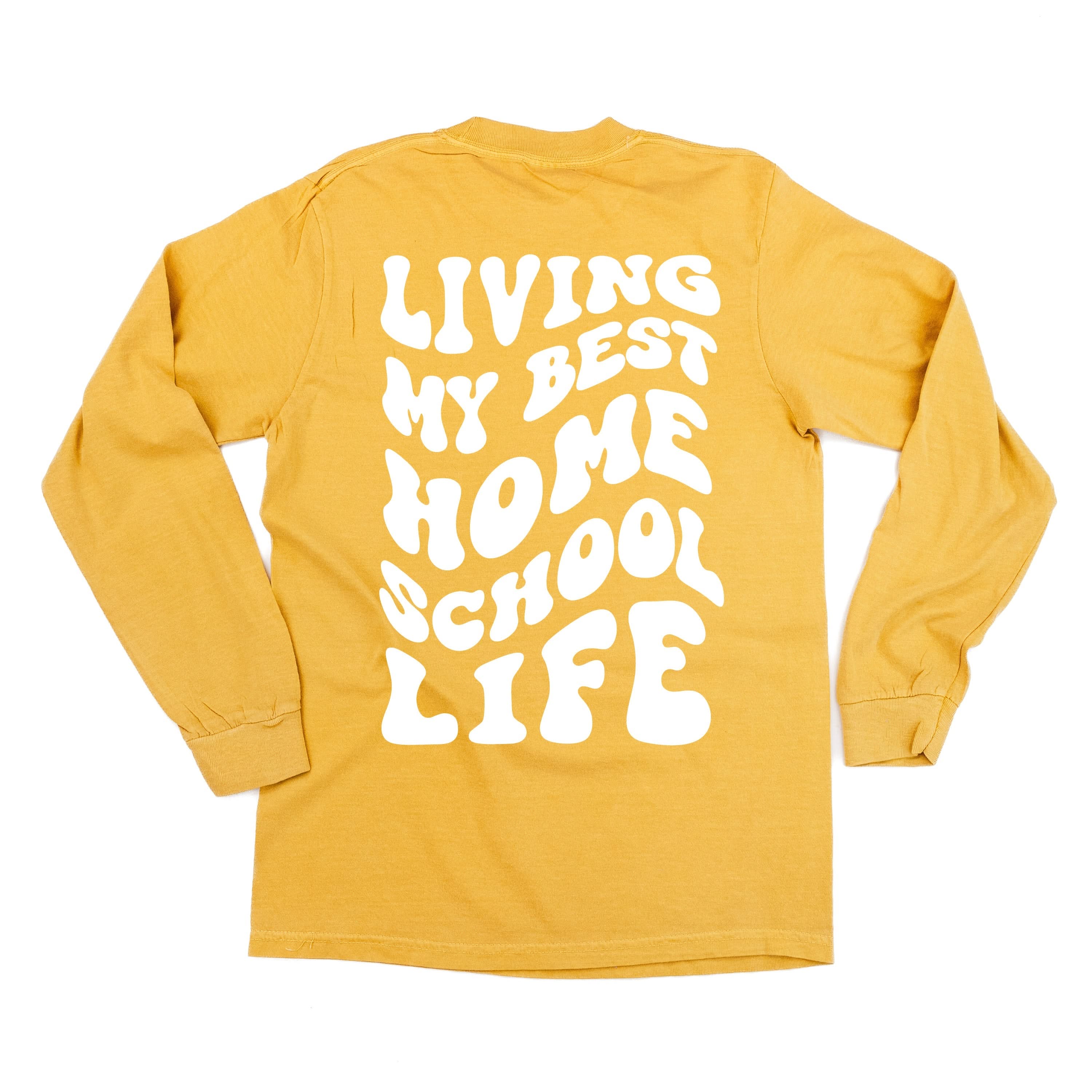 Living My Best Home School Life - Melty Smiley (pf & b)- LONG SLEEVE Comfort Colors Tee Little Mama Shirt Shop