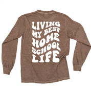 Living My Best Home School Life - Melty Smiley (pf & b)- LONG SLEEVE Comfort Colors Tee Little Mama Shirt Shop