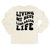 Living My Best Librarian Life - Melty Smiley (pf & b) - LONG SLEEVE Comfort Colors Tee Little Mama Shirt Shop