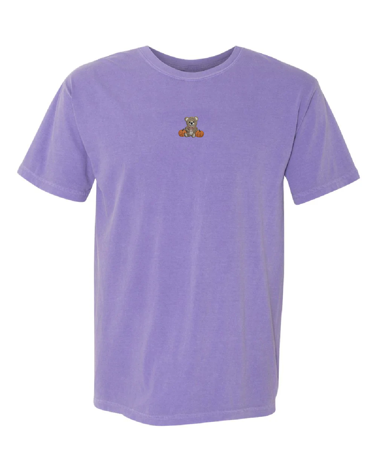 Embroidered Comfort Colors Tee - Fall Teddy Bear (center) Little Mama Shirt Shop