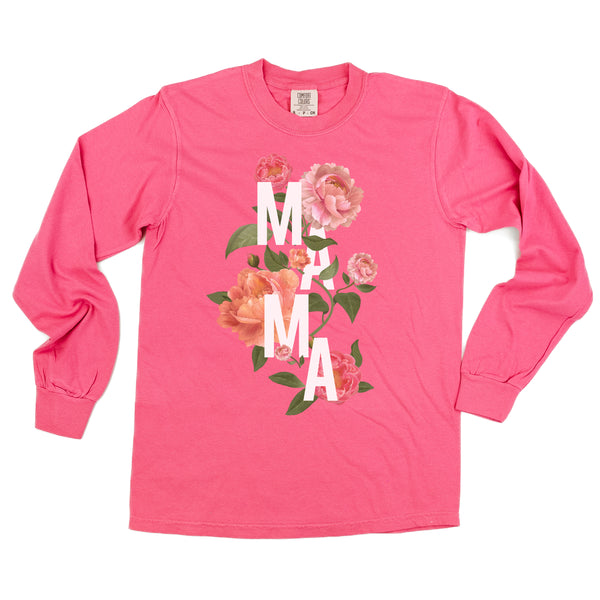 Colorful Florals - MAMA - LONG SLEEVE COMFORT COLORS TEE
