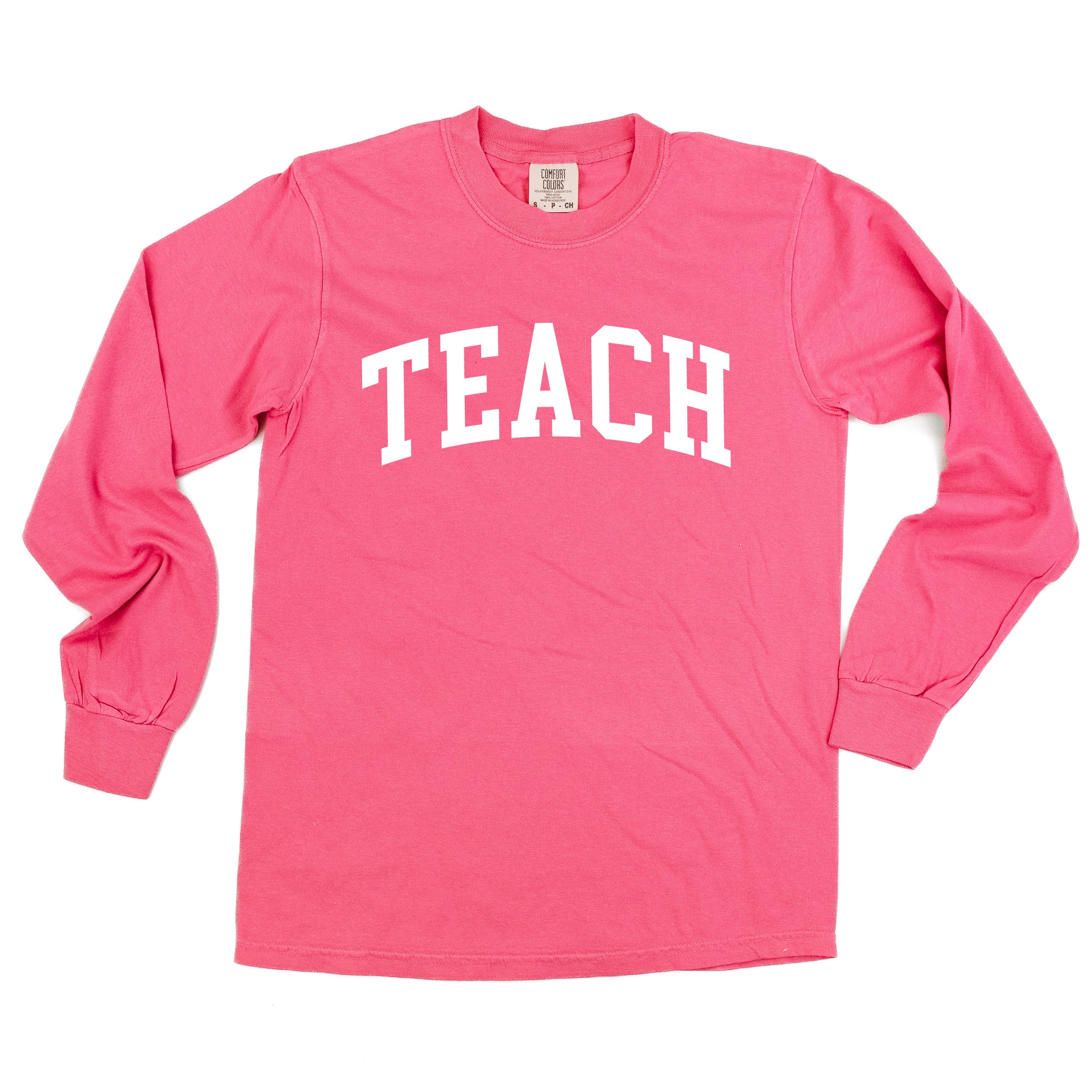 Teach (Varsity) - LONG SLEEVE Comfort Colors Tee Little Mama Shirt Shop