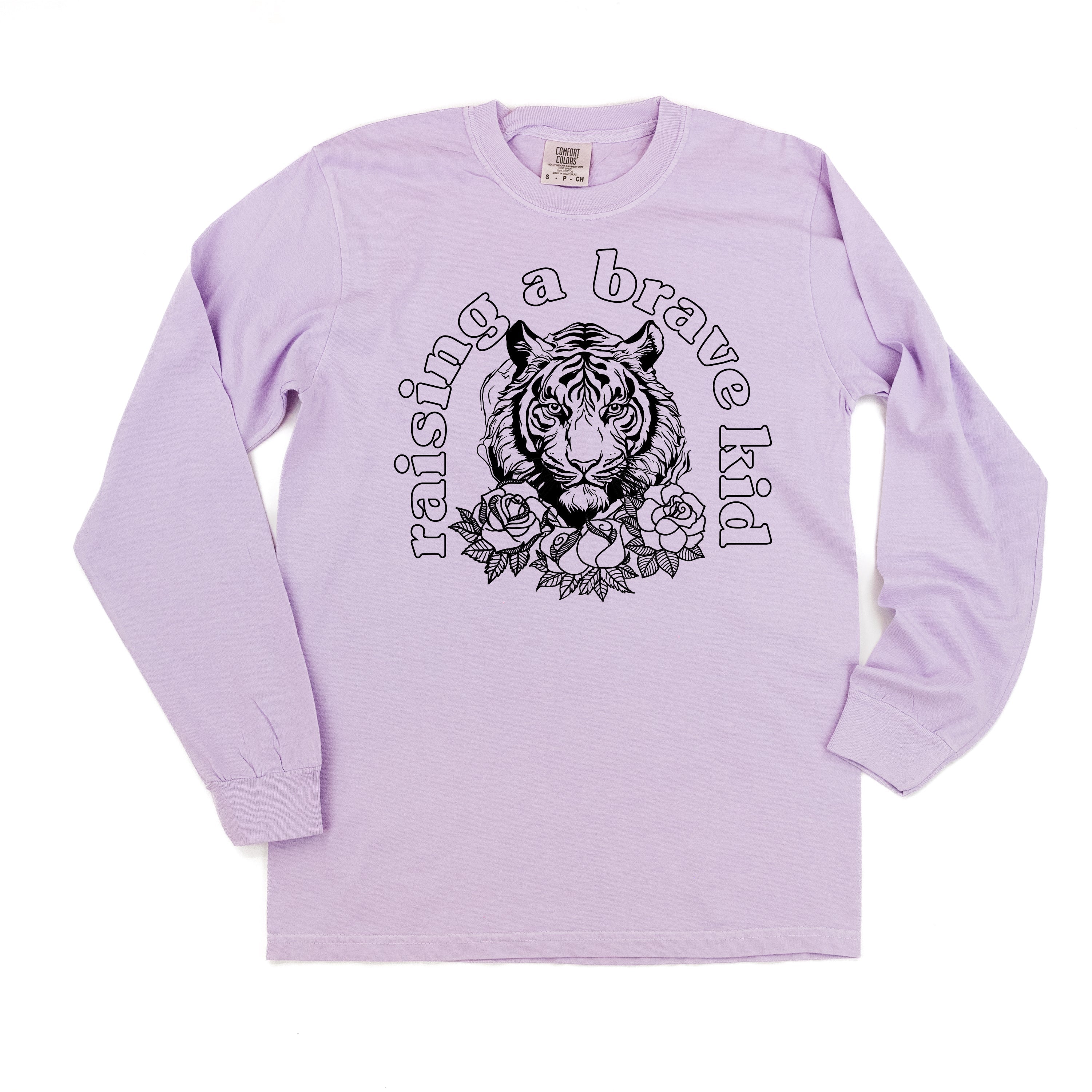 Raising A Brave Kid (Singular) - LONG SLEEVE Comfort Colors Tee Little Mama Shirt Shop