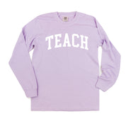 Teach (Varsity) - LONG SLEEVE Comfort Colors Tee Little Mama Shirt Shop