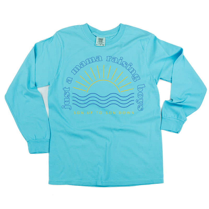 Just A Mama Raising Boys - SON UP TO SON DOWN - (Plural) - LONG SLEEVE COMFORT COLORS TEE