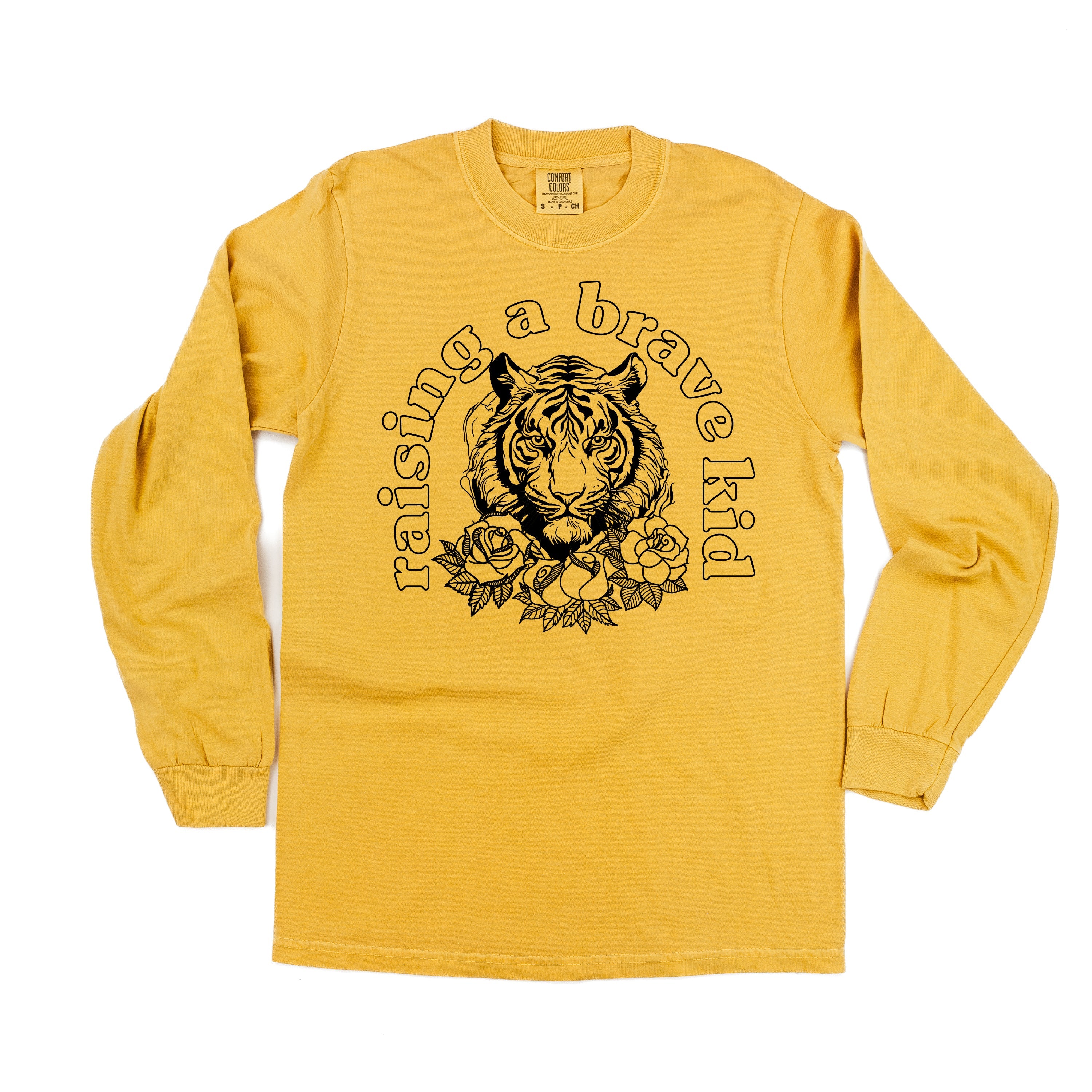 Raising A Brave Kid (Singular) - LONG SLEEVE Comfort Colors Tee Little Mama Shirt Shop