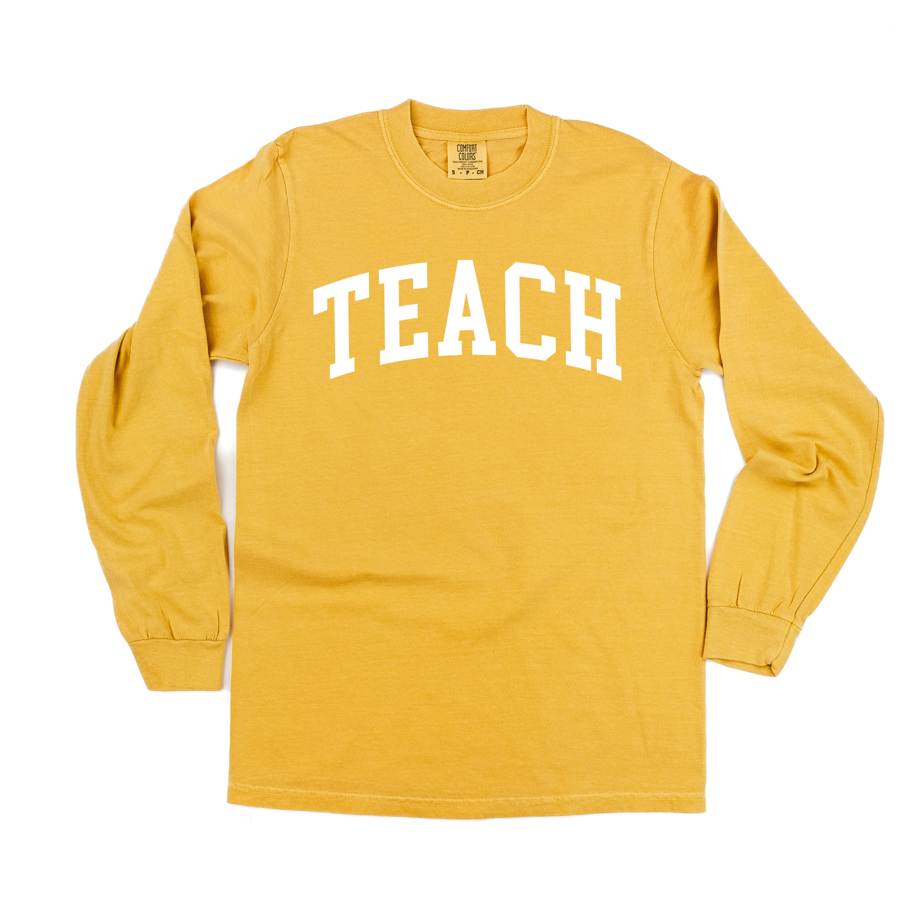 Teach (Varsity) - LONG SLEEVE Comfort Colors Tee Little Mama Shirt Shop