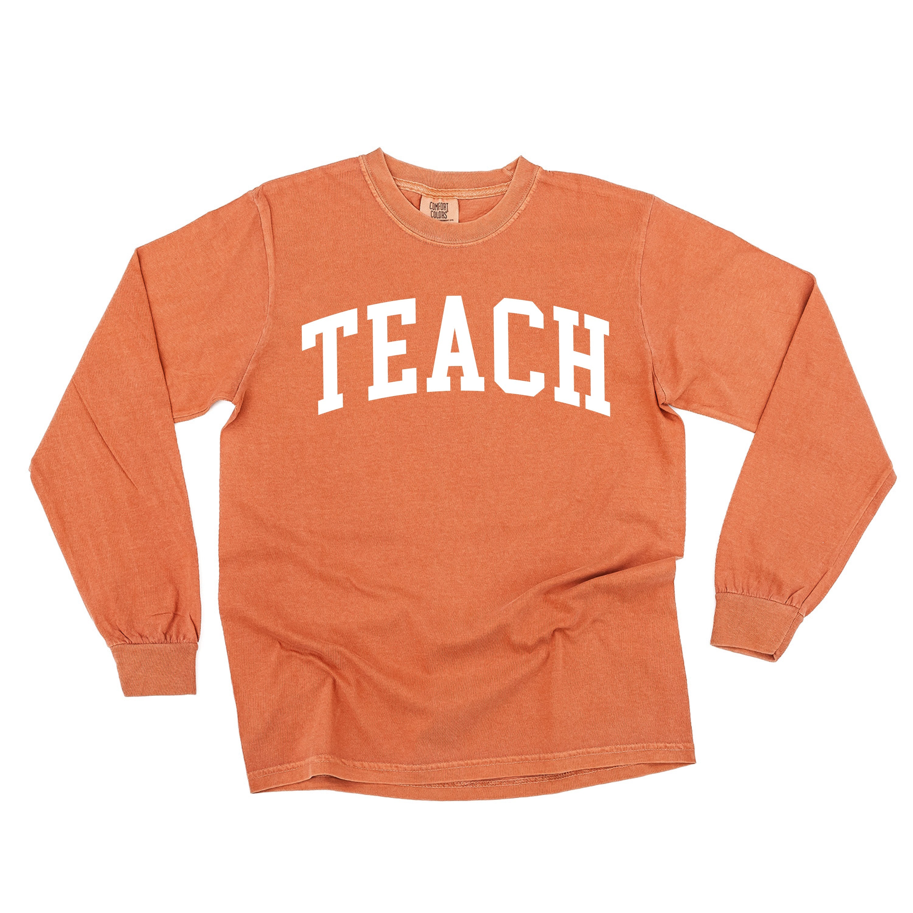 Teach (Varsity) - LONG SLEEVE Comfort Colors Tee Little Mama Shirt Shop