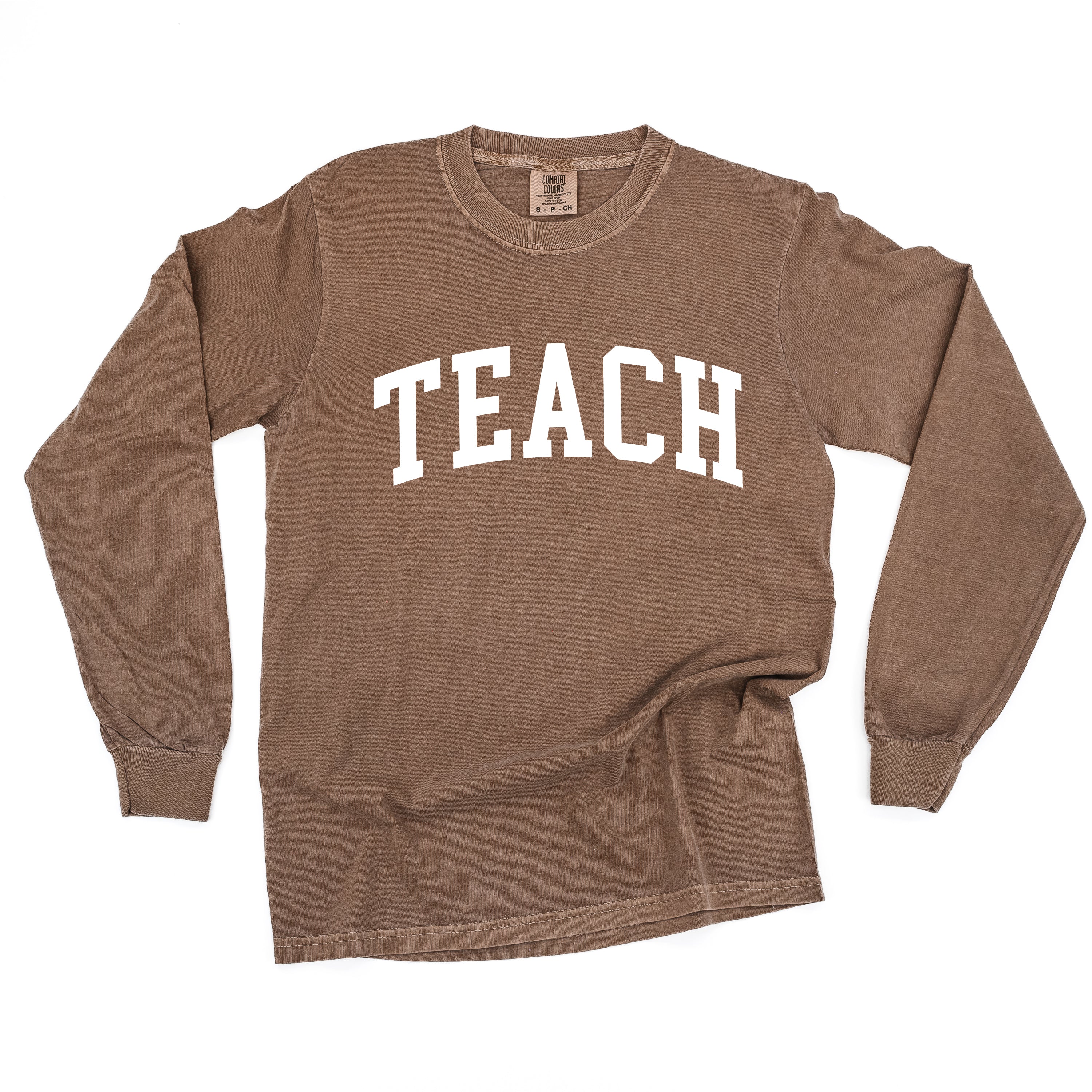 Teach (Varsity) - LONG SLEEVE Comfort Colors Tee Little Mama Shirt Shop
