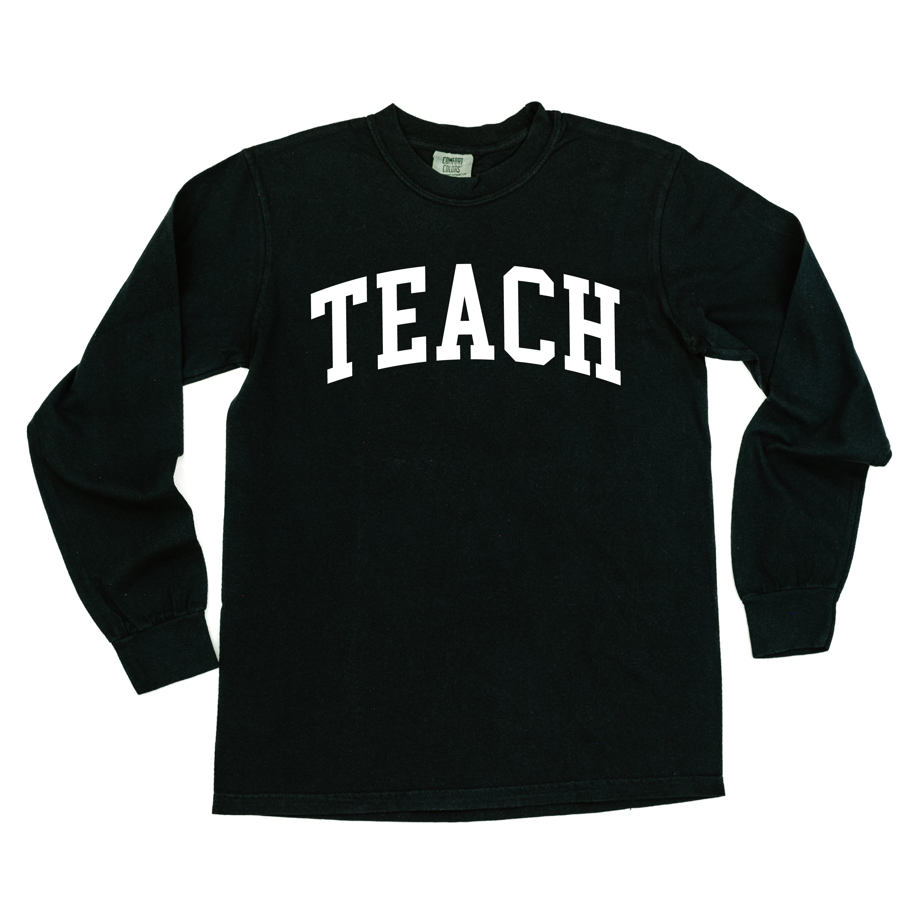 Teach (Varsity) - LONG SLEEVE Comfort Colors Tee Little Mama Shirt Shop