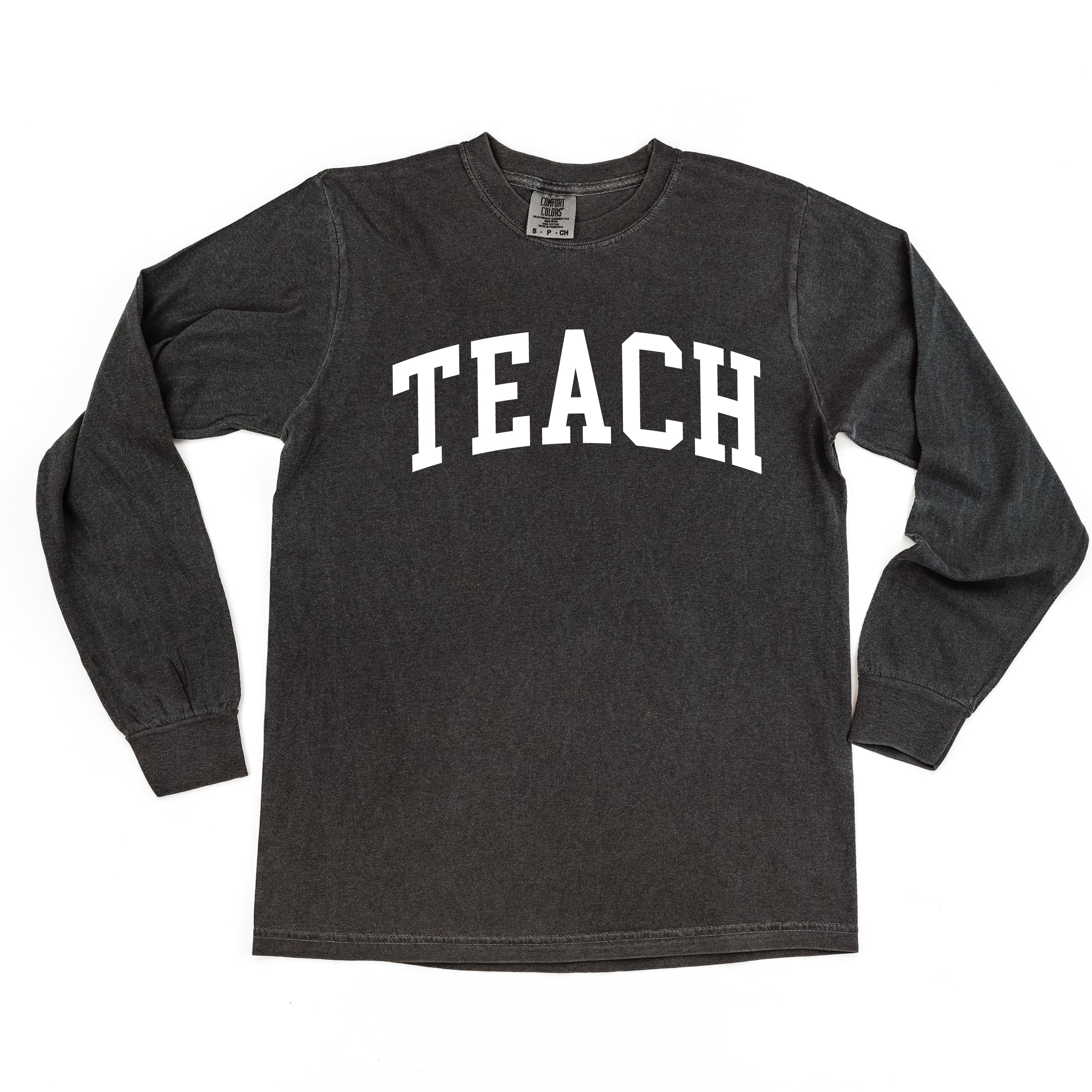 Teach (Varsity) - LONG SLEEVE Comfort Colors Tee Little Mama Shirt Shop